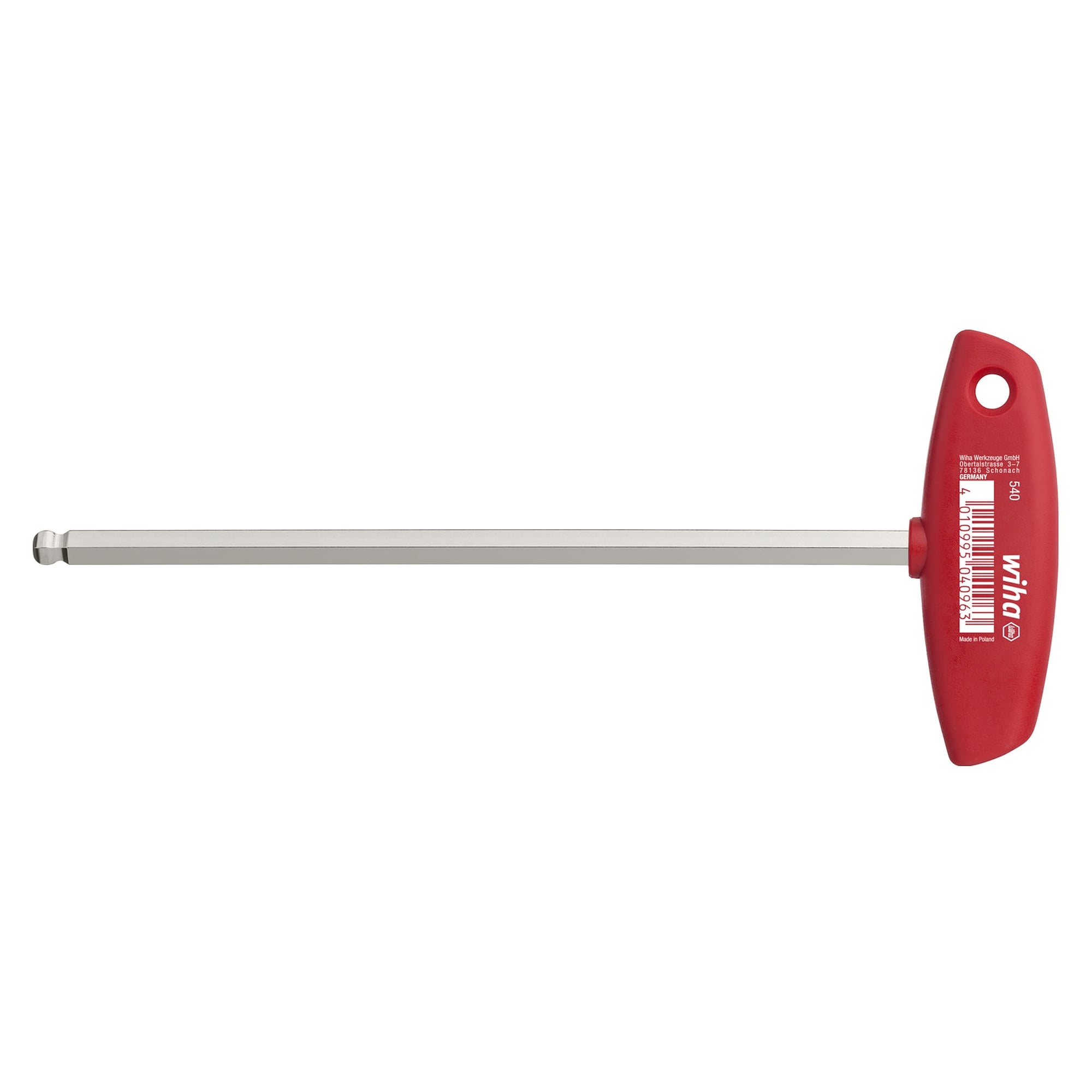 Clé mâle avec manche en T Six pans tête sphérique 8,0 mm, nickelée brillante - Wiha 04099
