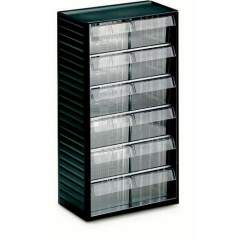 Treston 557-3. Kleinteilmagazin mit 12 Einzelschubladen L-07, transparent, 310x180x550 mm