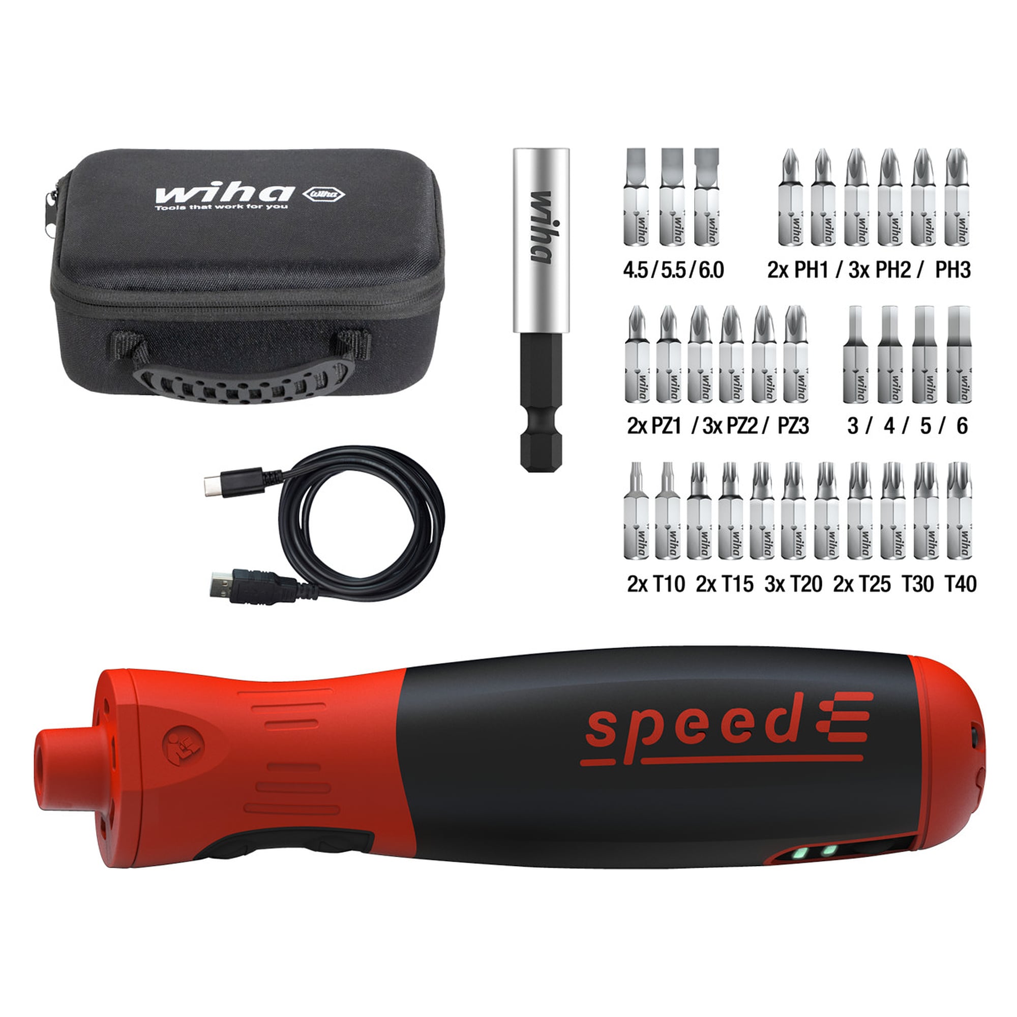 E-Schraubendreher speedE PocketDrive Set mit Bitbox und Tasche - Wiha 45791