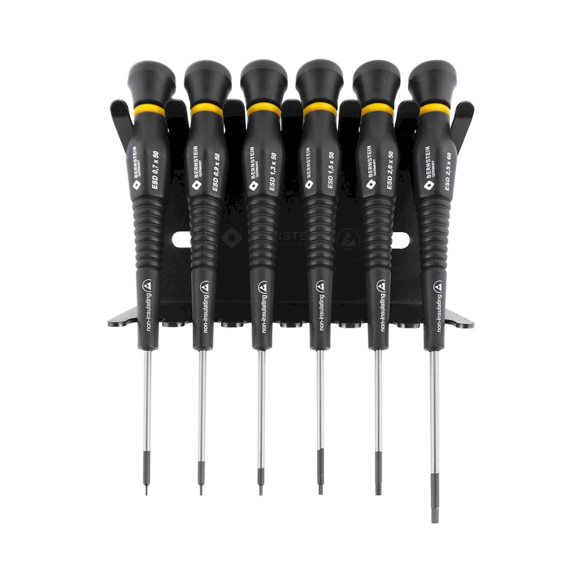 Bernstein 6-630. ESD Sechskant Stiftschlüssel Satz 6-tlg. im Ständer, ableitfähig