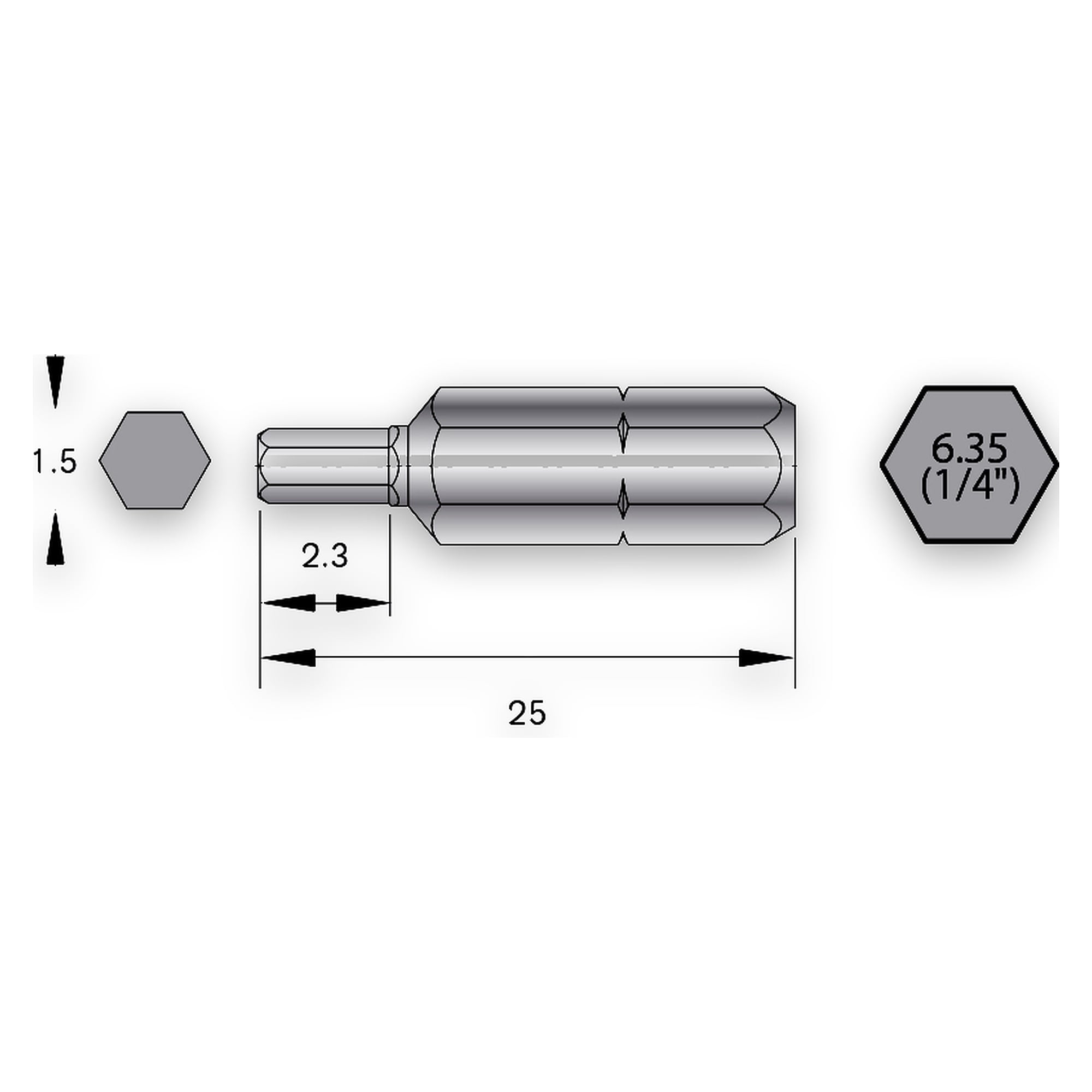 Embout industriel HEX 1.5 avec tige C6.3, longueur 25 mm, PU6 - Bernstein 6-HX15-25