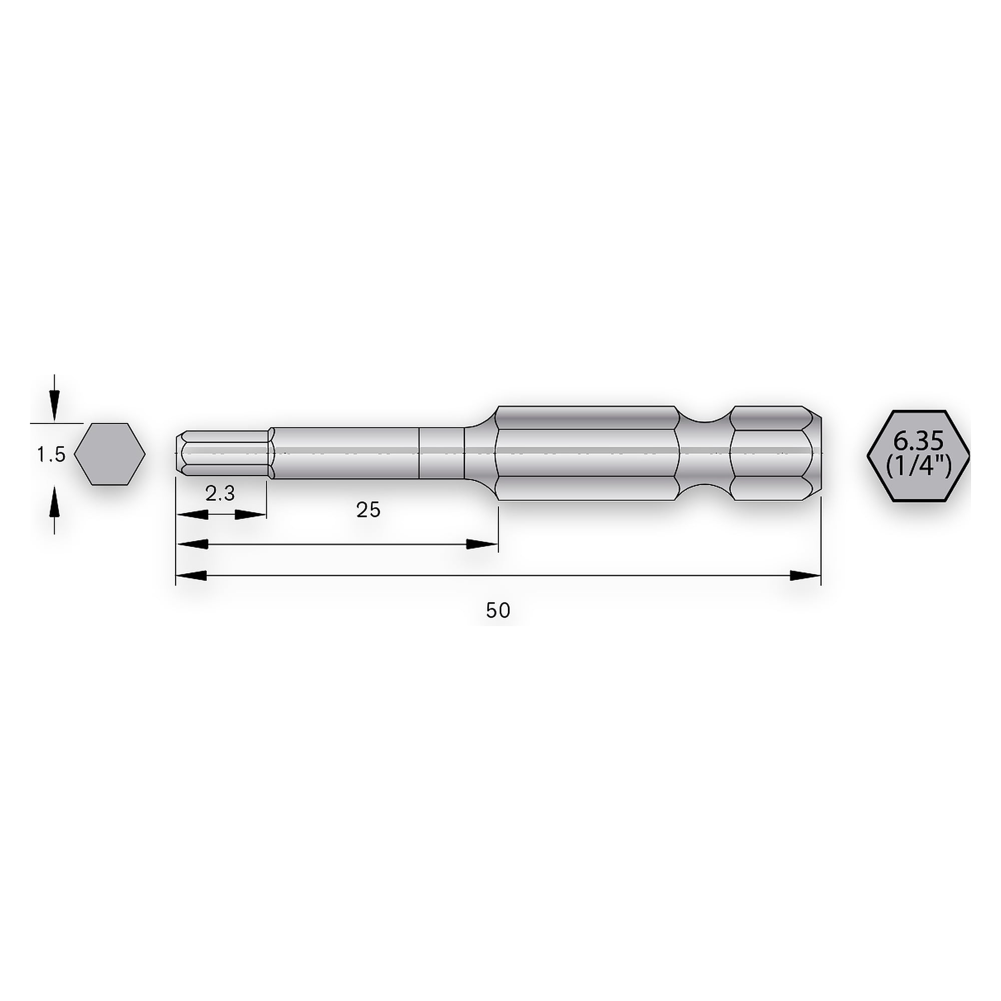 Embout industriel HEX 1.5 avec tige E6.3, longueur 50 mm, PU6 - Bernstein 6-HX15-50