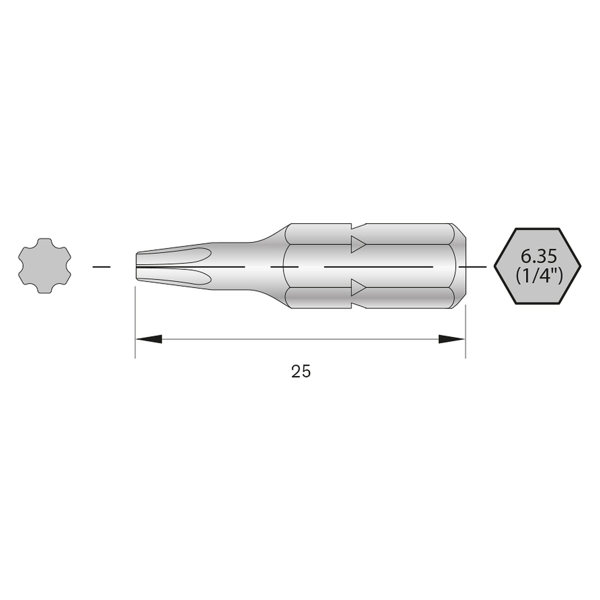 Industrie-Bit TORX PLUS 6IP mit 1/4-Zoll-Aufnahme C6.3, Länge 25 mm, 6er-Pack - Bernstein 6-IP06-25