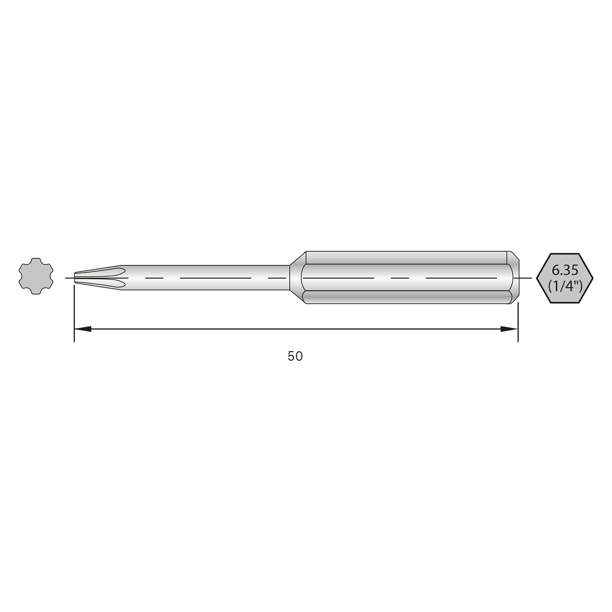 Embout industriel TORX PLUS 6IP avec tige 1/4 pouce C6.3, longueur 50 mm, lot de 6 - Bernstein 6-IP06-50