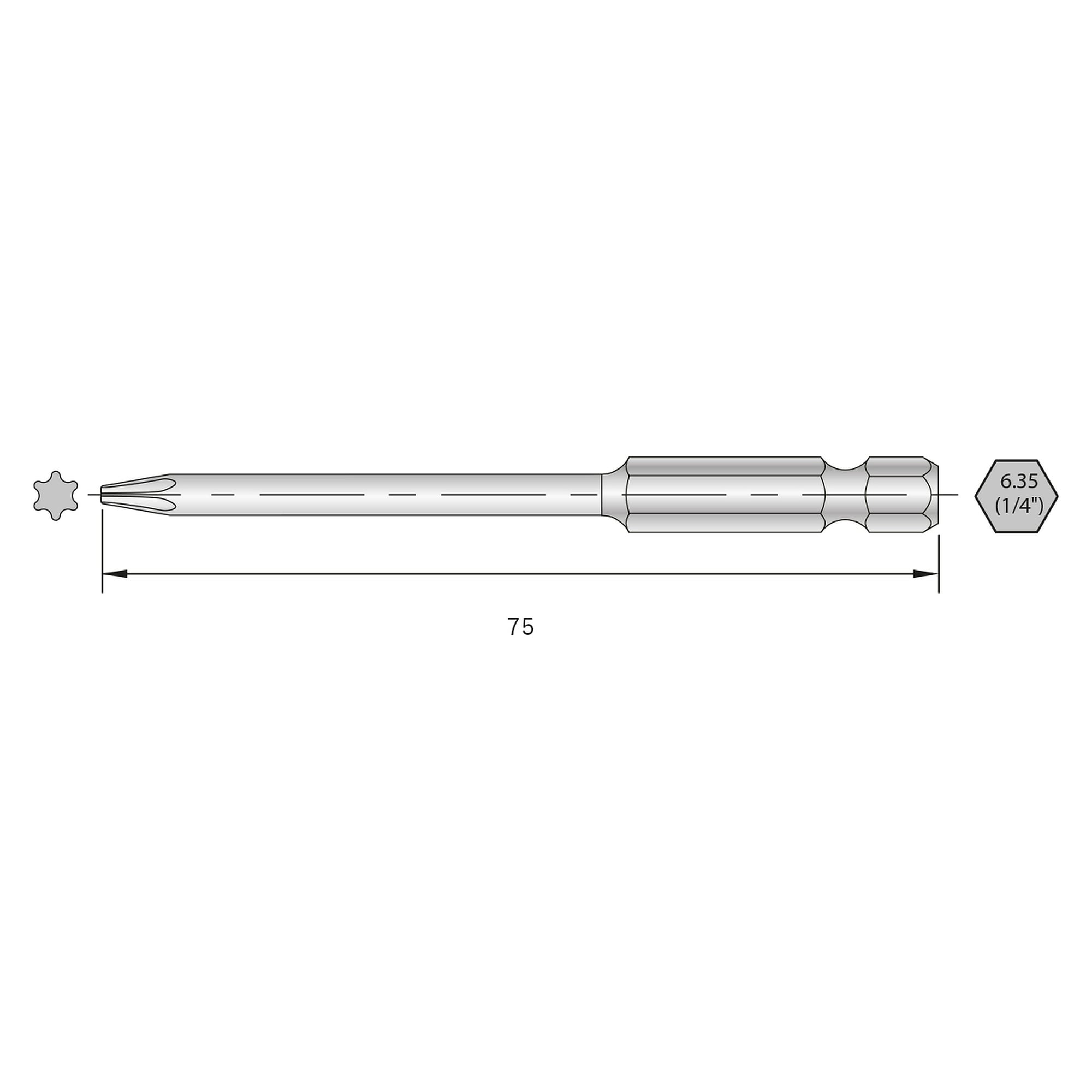 Industrial Bit TORX 8 for Torque Adapters, 1/4 Inch E6.3, Length 75 mm - Bernstein 6-TX08-75