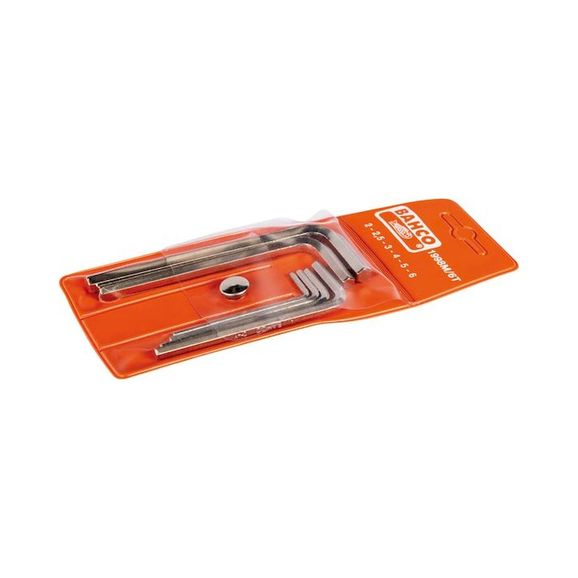 Bahco 1998M/6T. Metrischer Sechskant-Winkelschraubendreher-Satz, vernickelt, 2 bis 6 mm, 6-teilig