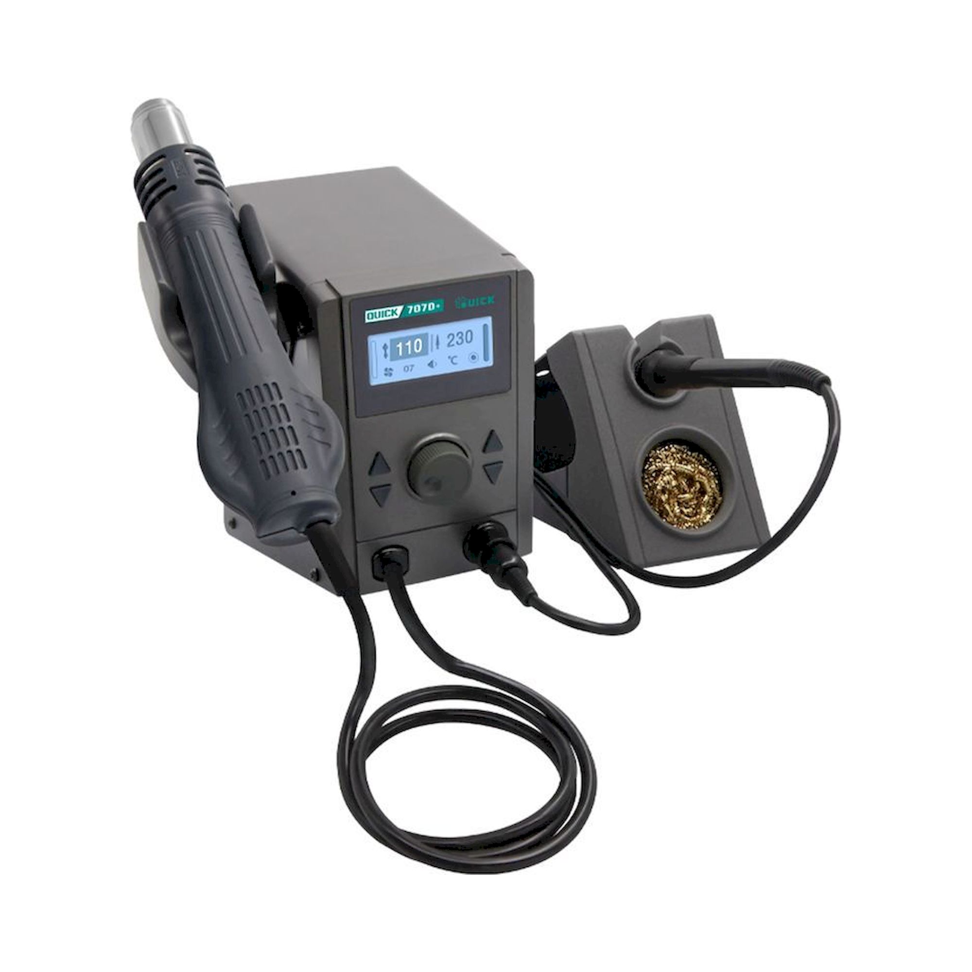 Quick 707D+. 2 in1 Reworkstation digital, 800W Heissluft bis 500°C, 10 stufig max. 30 L/min