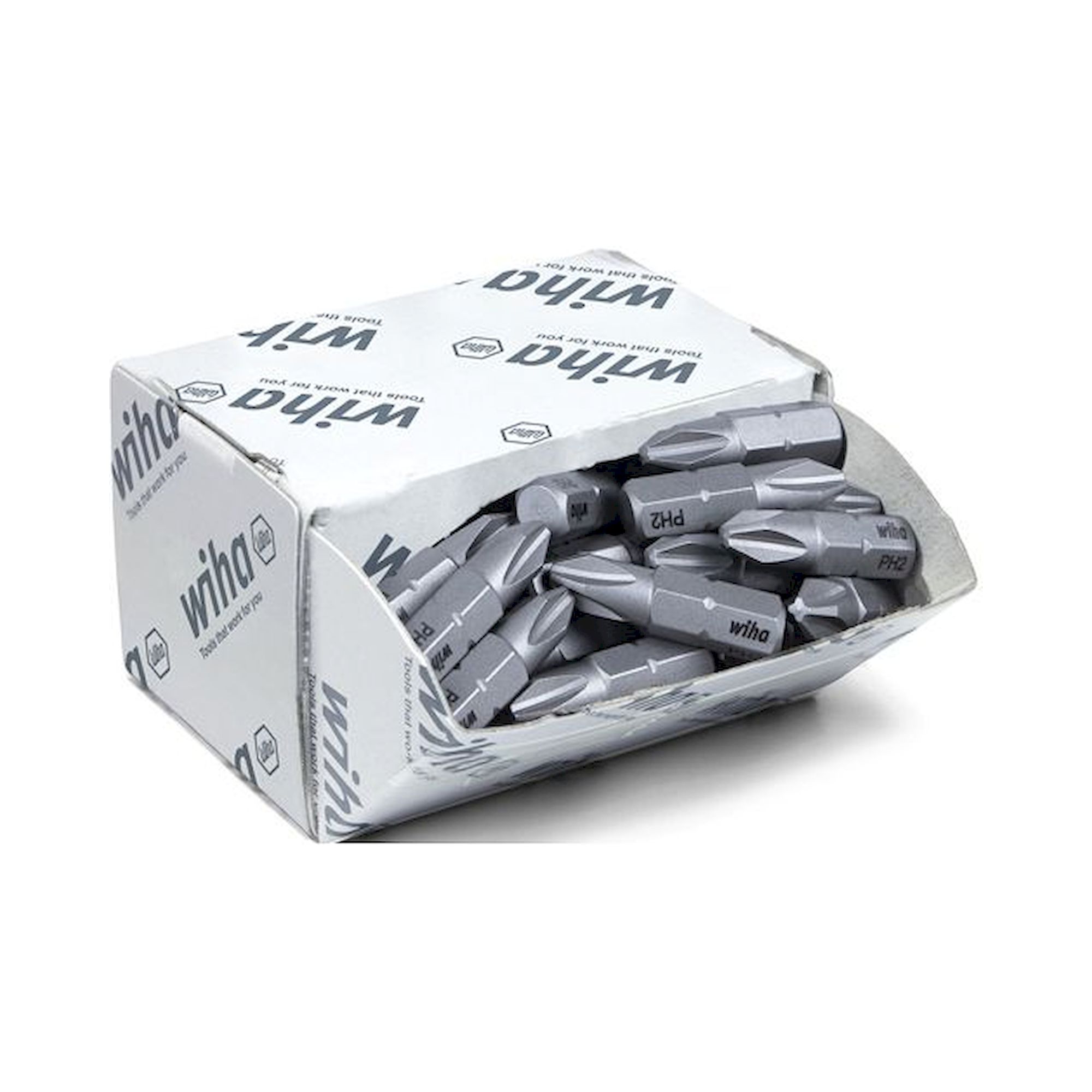 Wiha Bit set Standard 25 mm Phillips (PH2), 50-pcs. 1/4" C6,3 in bulk pack (08048)