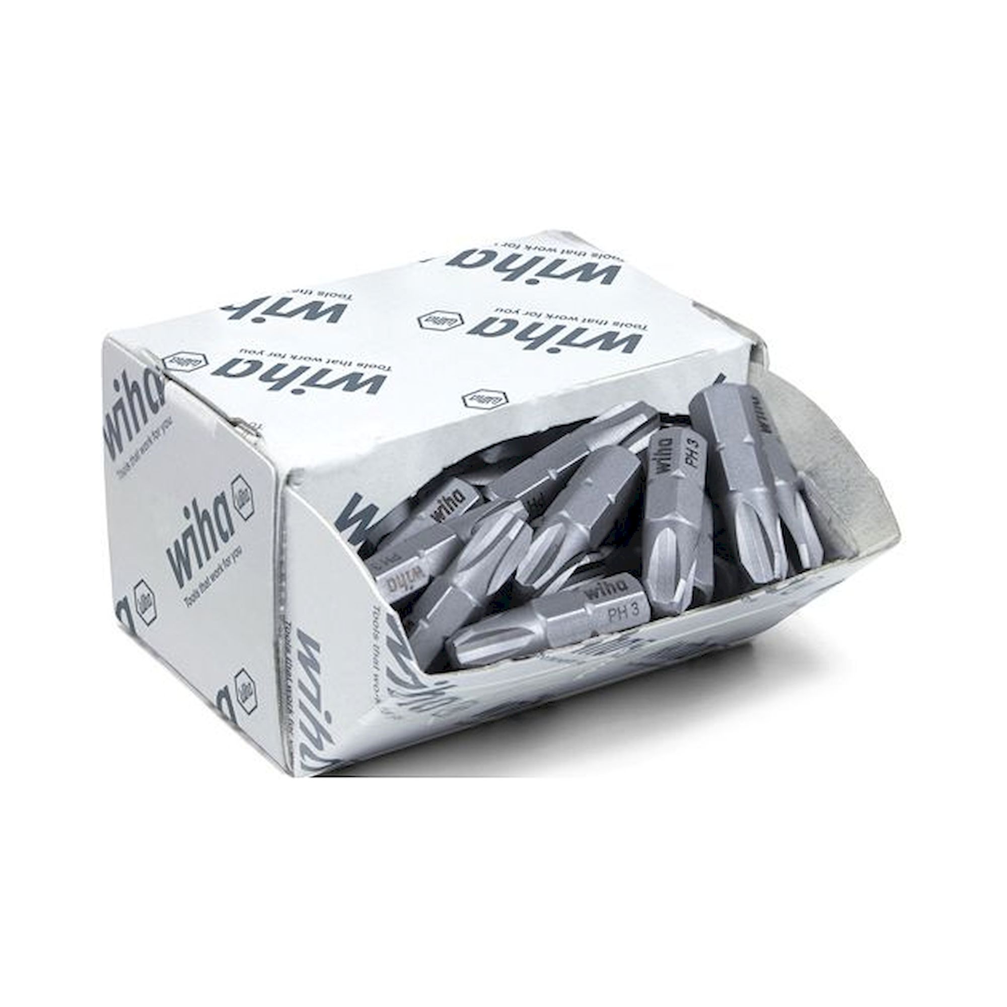 Wiha Bit set Standard 25 mm Phillips (PH3), 50-pcs. 1/4" C6,3 in bulk pack (08049)