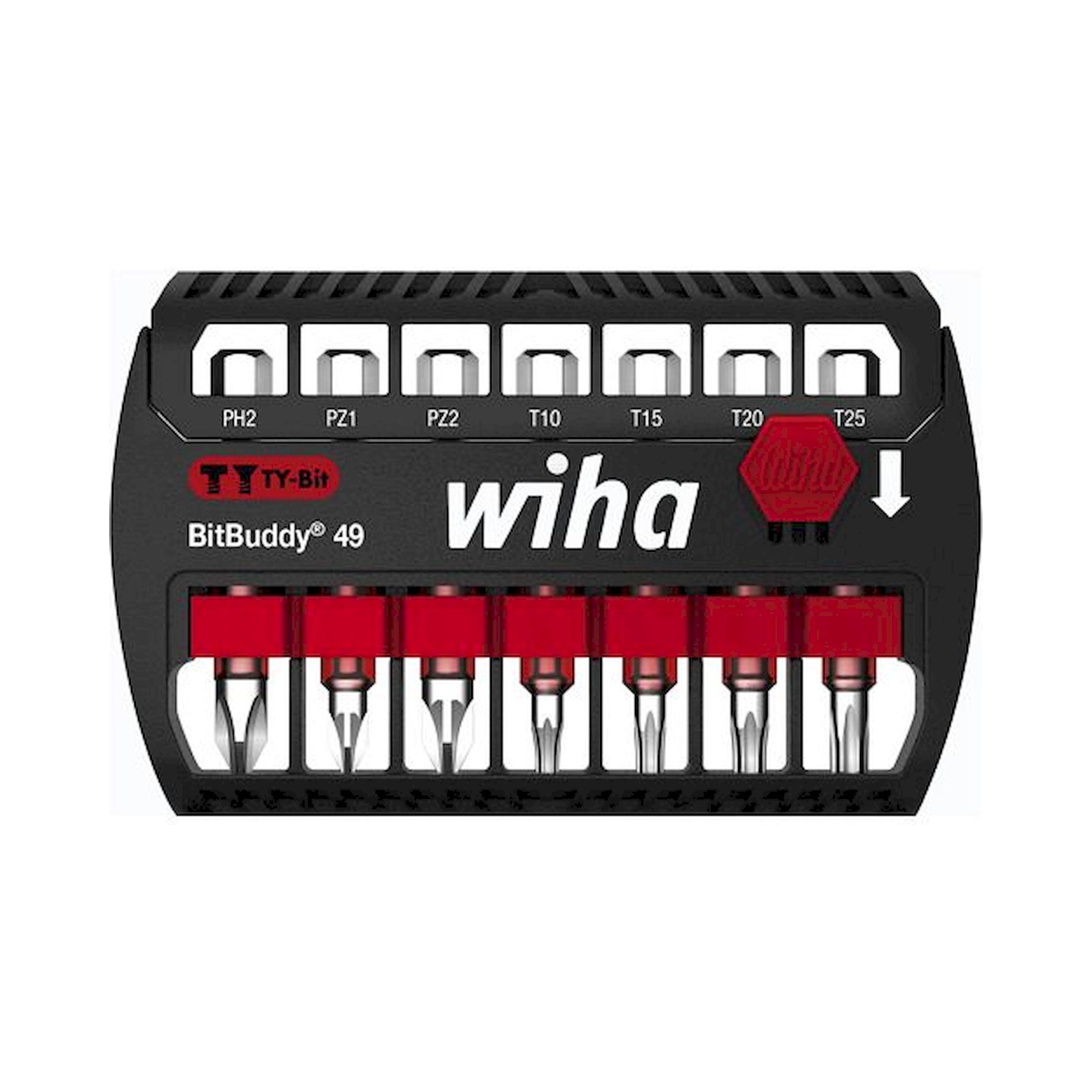 Wiha BitBuddy TY bit set, 49 mm Phillips, Pozidriv, Torx, 8-pcs., 1/4" E6,3 (42117)