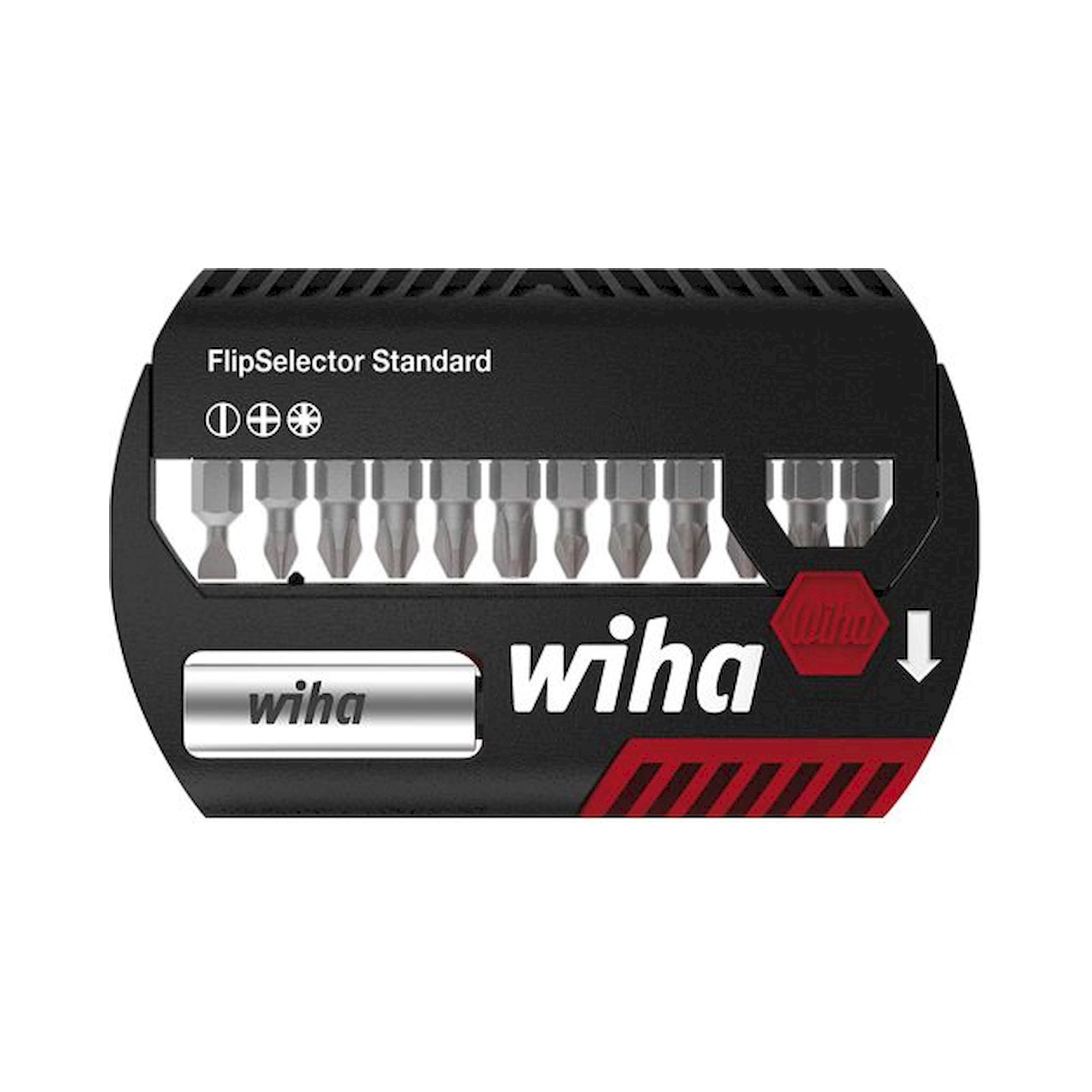 Wiha Bit set FlipSelector Standard 25 mm Slotted, Phillips, Pozidriv, 13-pcs., 1/4" with belt clip (39049)