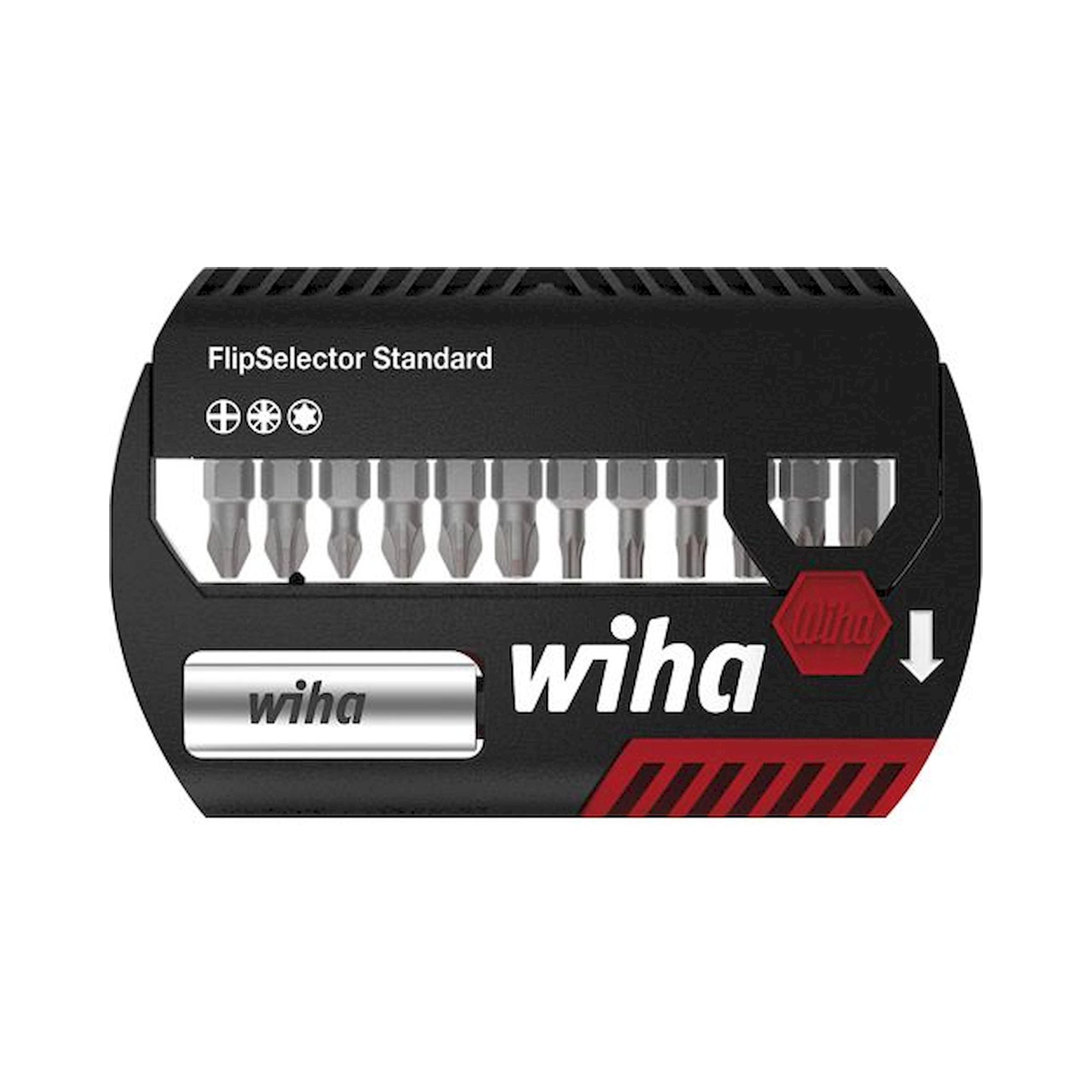 Wiha Bit set FlipSelector Standard 25 mm Phillips, Pozidriv, Torx, 15-pcs., 1/4" with belt clip (39060)