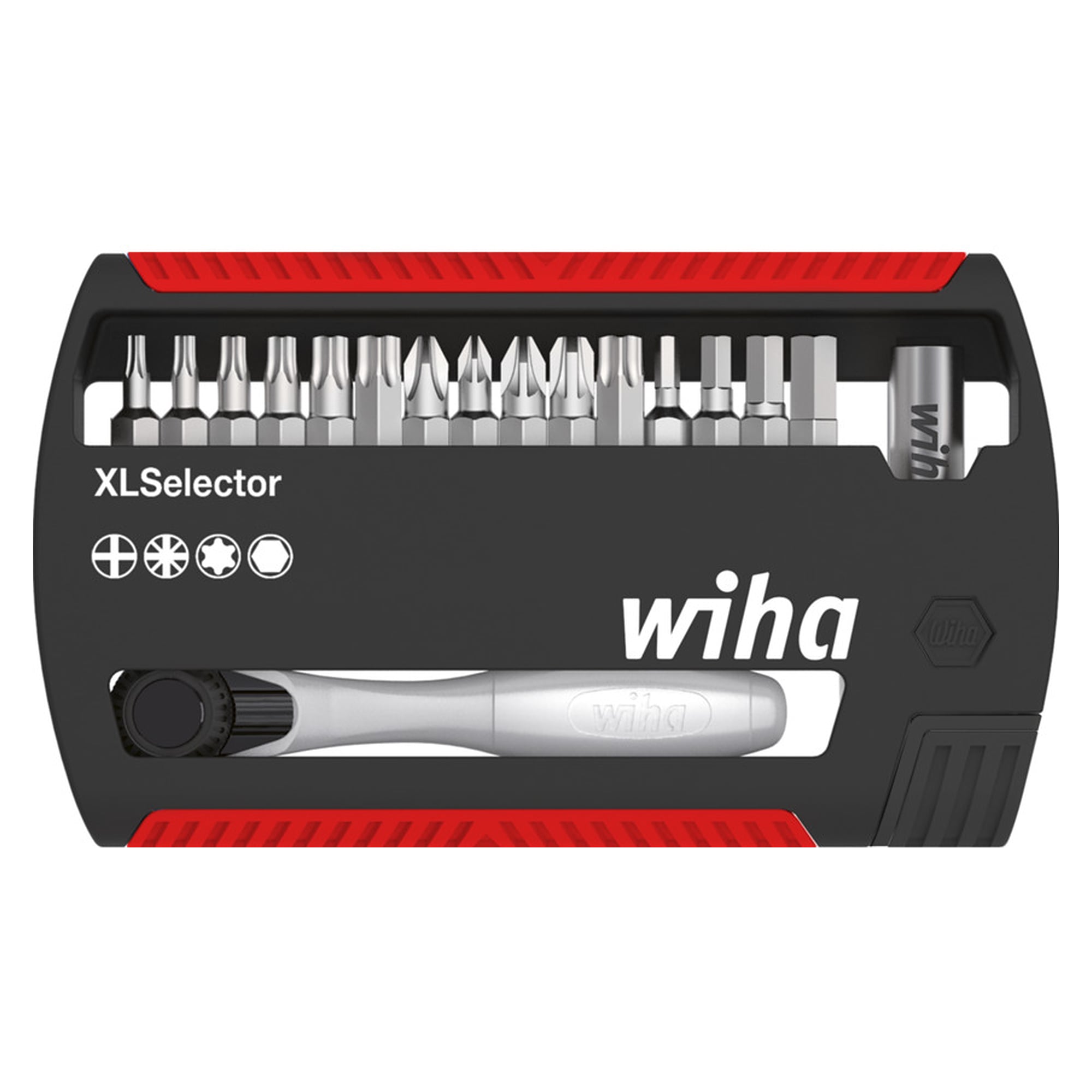 Coffret d'embouts XLSelector Standard 25 mm 16 pcs avec cliquet 1/4" C6,3 - Wiha 36951