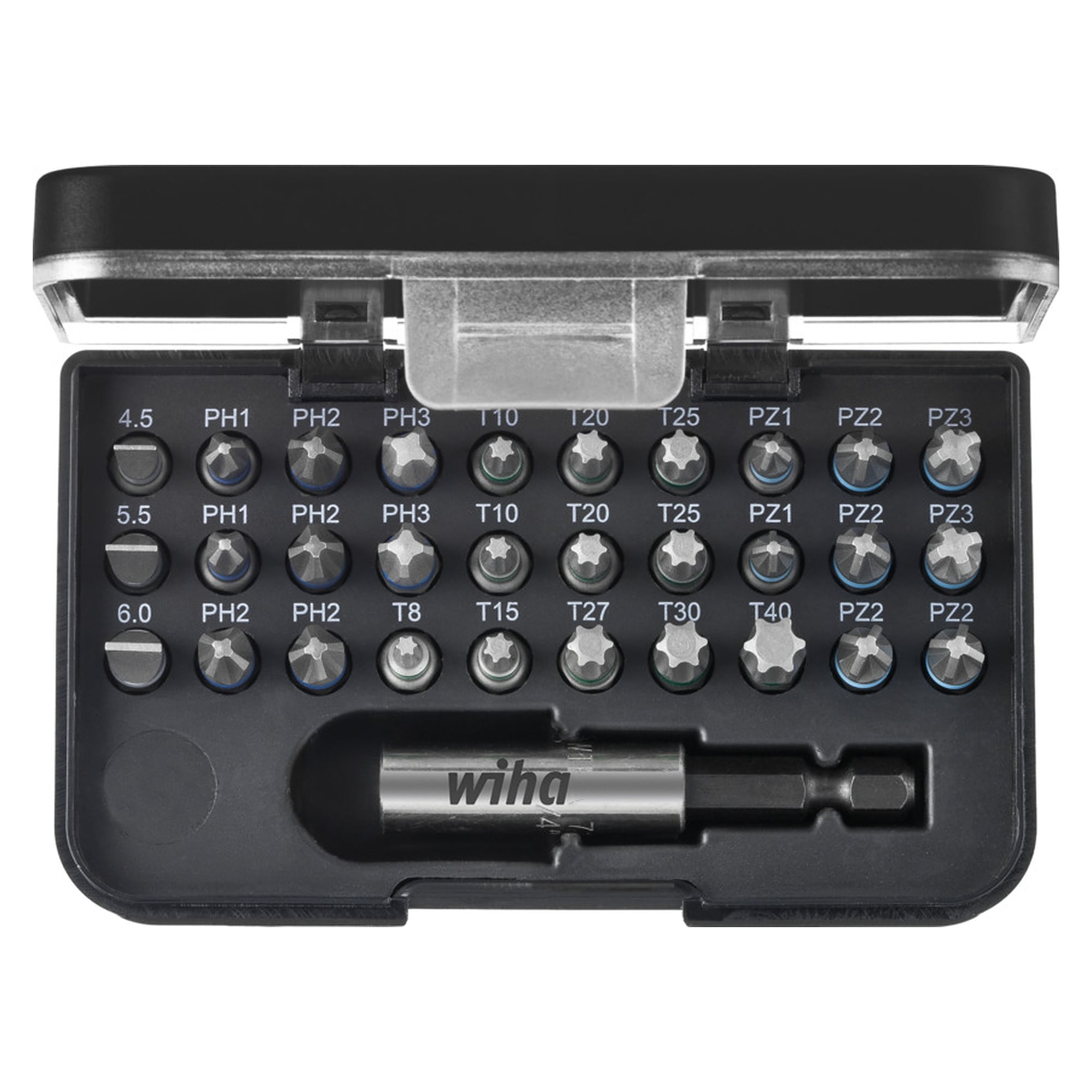Bit-Set Standard 25 mm gemischt 31-tlg. 1/4" C6,3 in Box mit Gürtelclip - Wiha 41126