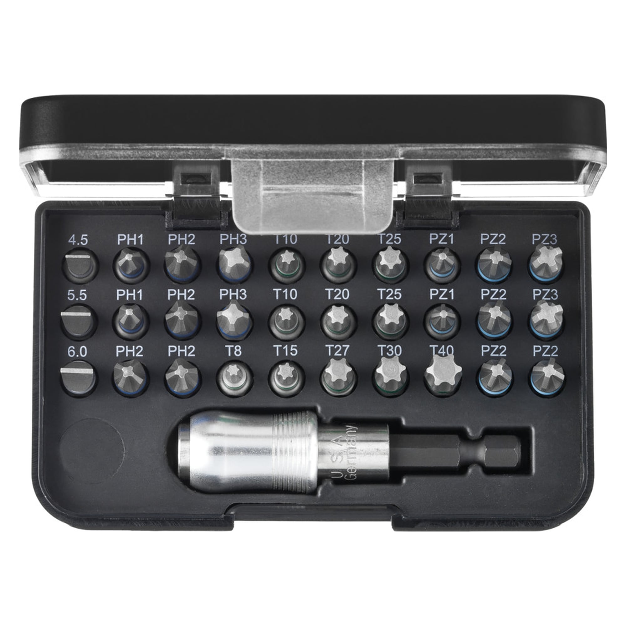 Bit-Set Standard 25 mm gemischt 31-tlg. 1/4" C6,3 in Box mit Gürtelclip - Wiha 41127