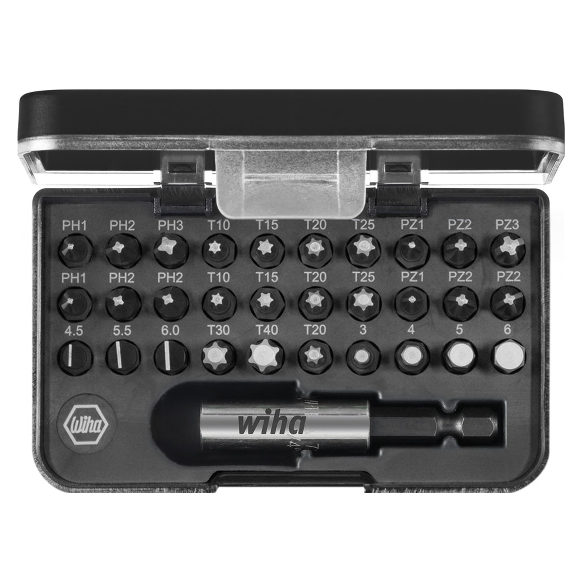 Jeu d'embouts standard 25 mm mixte 31 pcs. 1/4" C6,3 en coffret avec clip ceinture - Wiha 41130