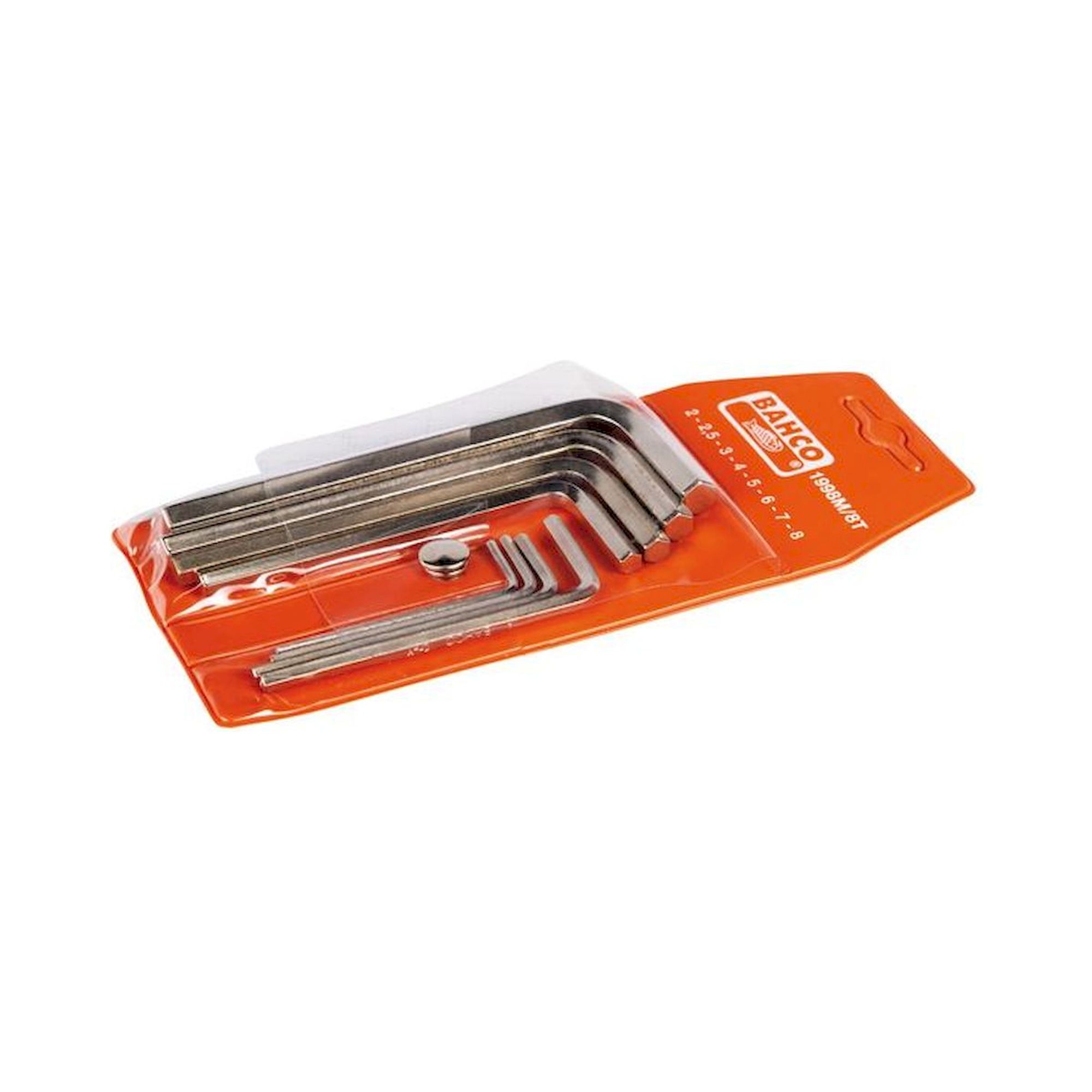BAHCO 1998M/8T. Metric hexagon socket key set, nickel-plated, 2 to 8 mm, 8 pieces