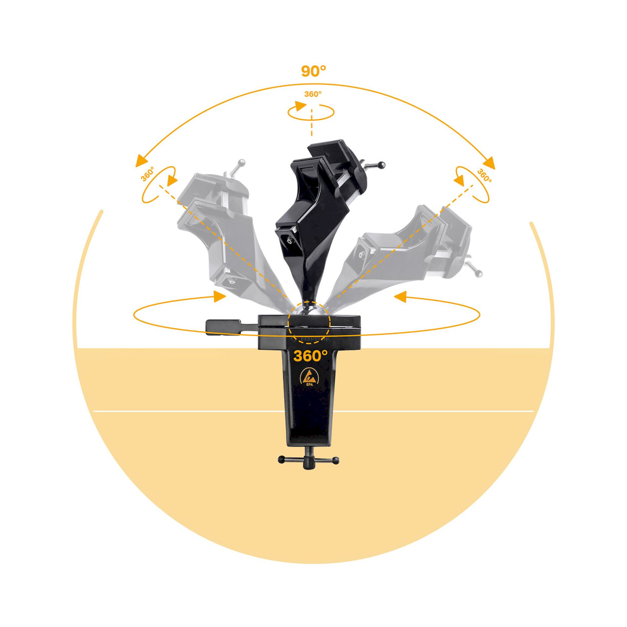 Bernstein 9-205-ESD-SET1. ESD ball joint vice (clamping) dissipative + earth bonding point + cable