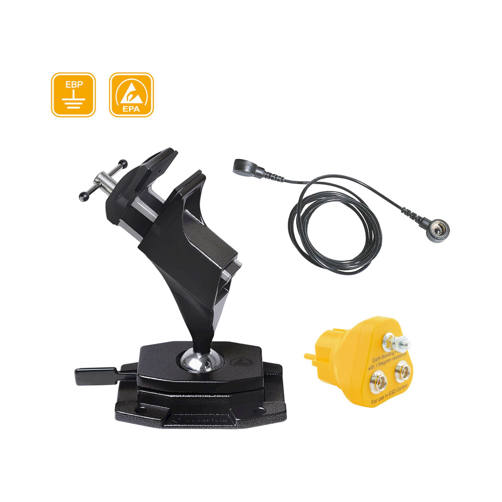 Bernstein 9-215-ESD-SET1. ESD ball joint vice (screwing) dissipative + earth bonding point + cable