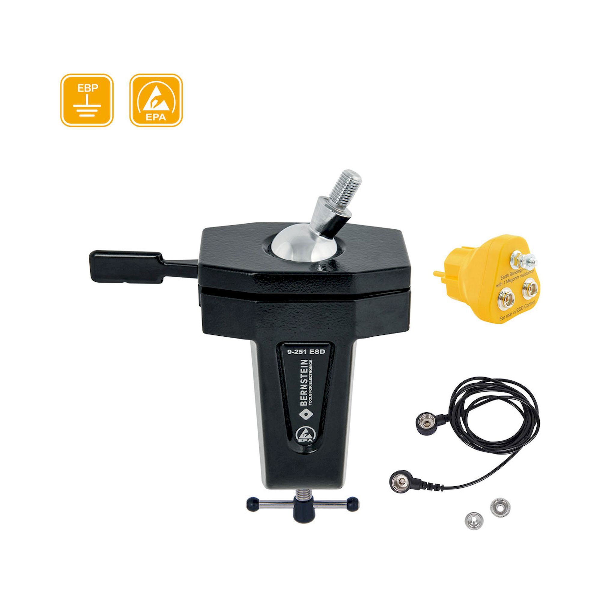 Bernstein 9-251-ESD-SET1. ESD ball joint holder (clamping) dissipative + earth bonding point + cable