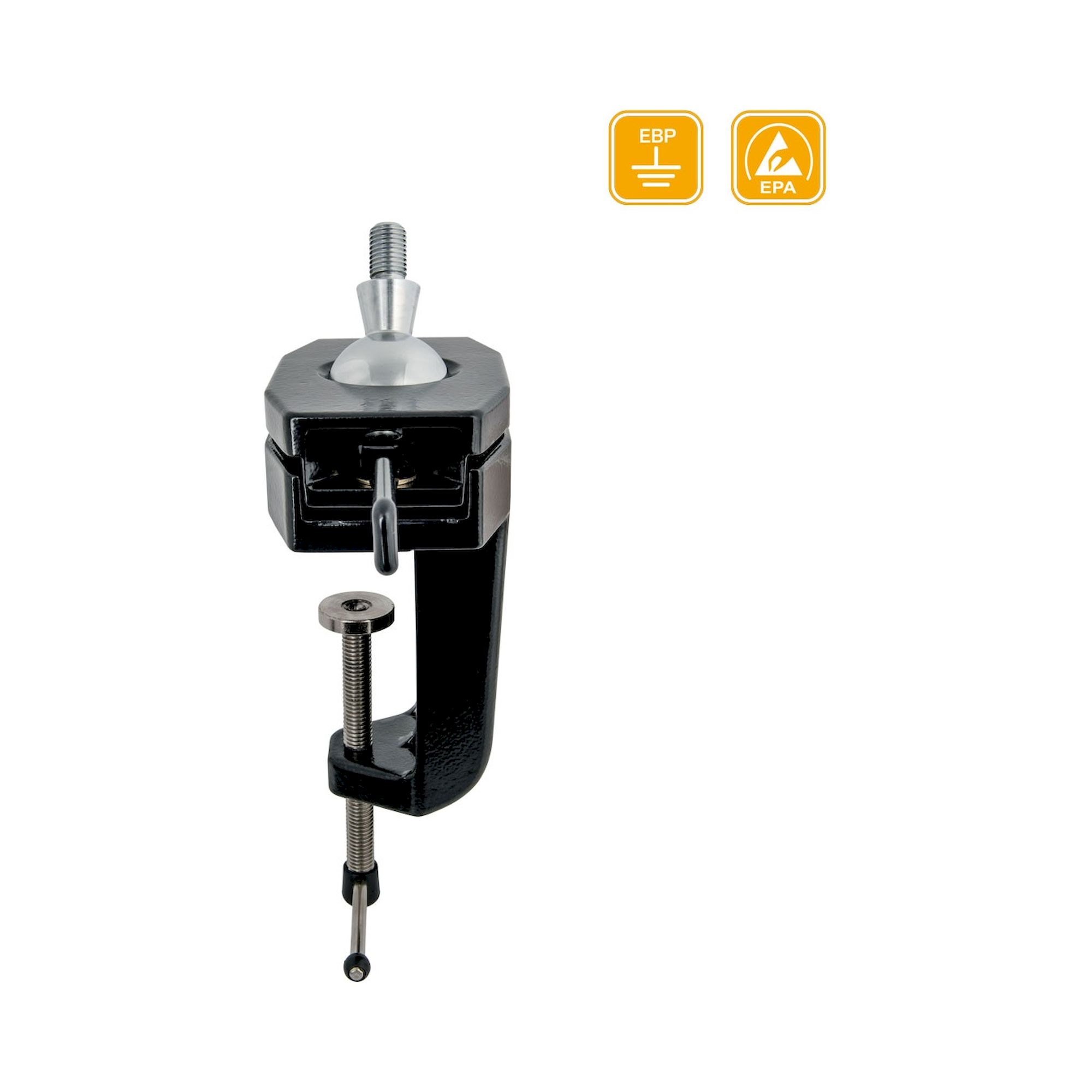 Bernstein 9-251-ESD. ESD Kugelgelenk-Fußteil SPANNFIX zum Anklemmen, ableitfähig, mit Gewindezapfen 20 mm