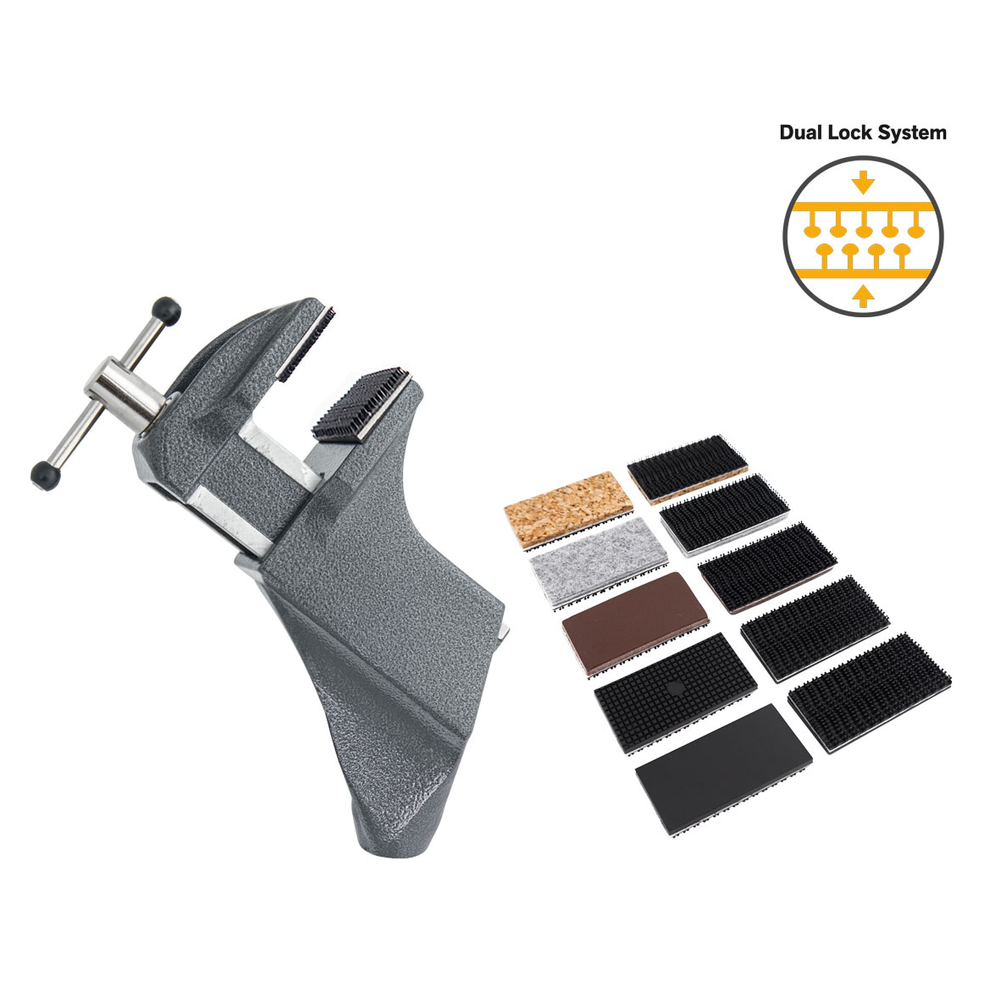 Tête SPANNFIX à rotule avec 5 paires de mors interchangeables, feutre, liège, cuir, plastique - Bernstein 9-252-K-SET1