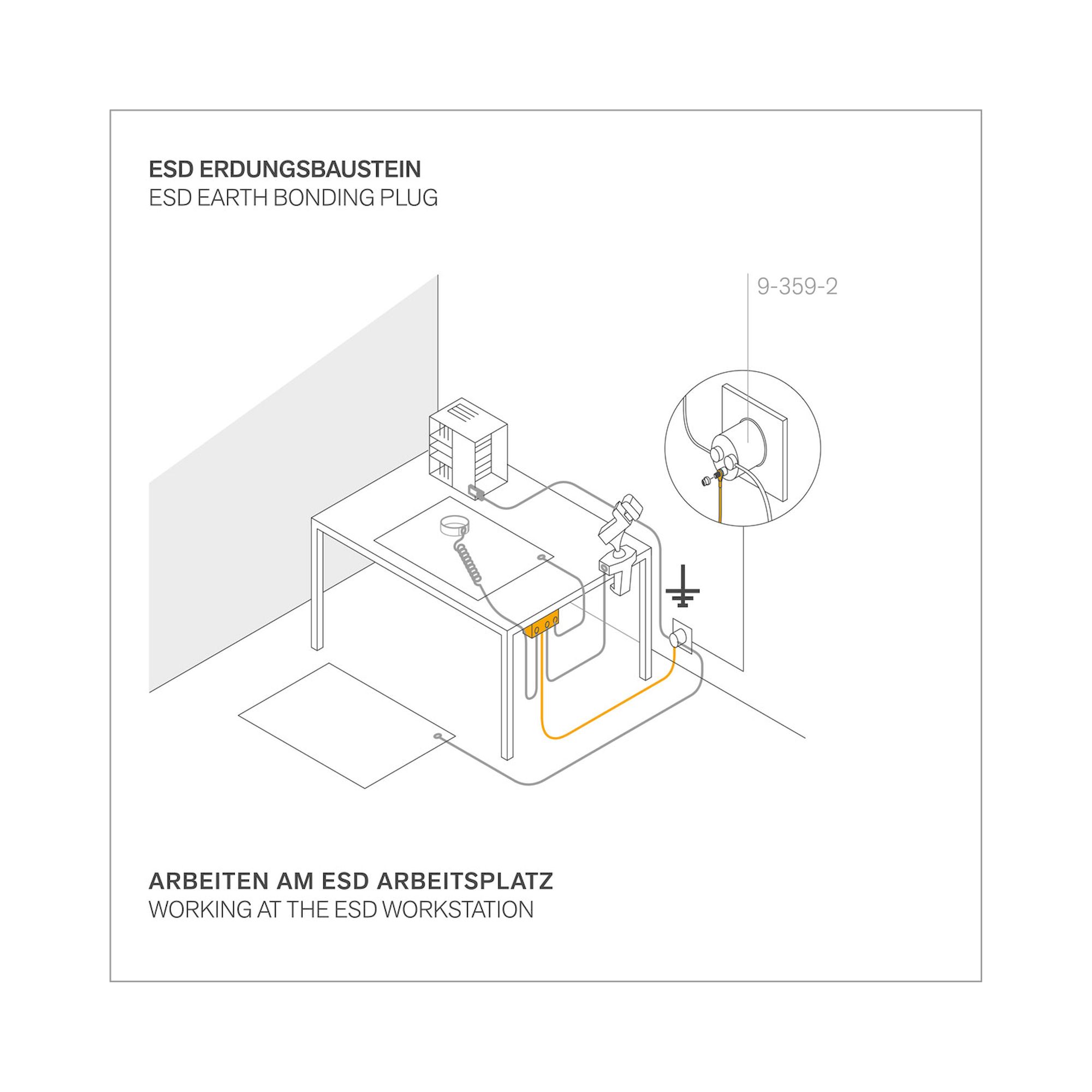 Bernstein 9-359-1. ESD earth bonding point, plug with cable and 3x1 MOhm connection