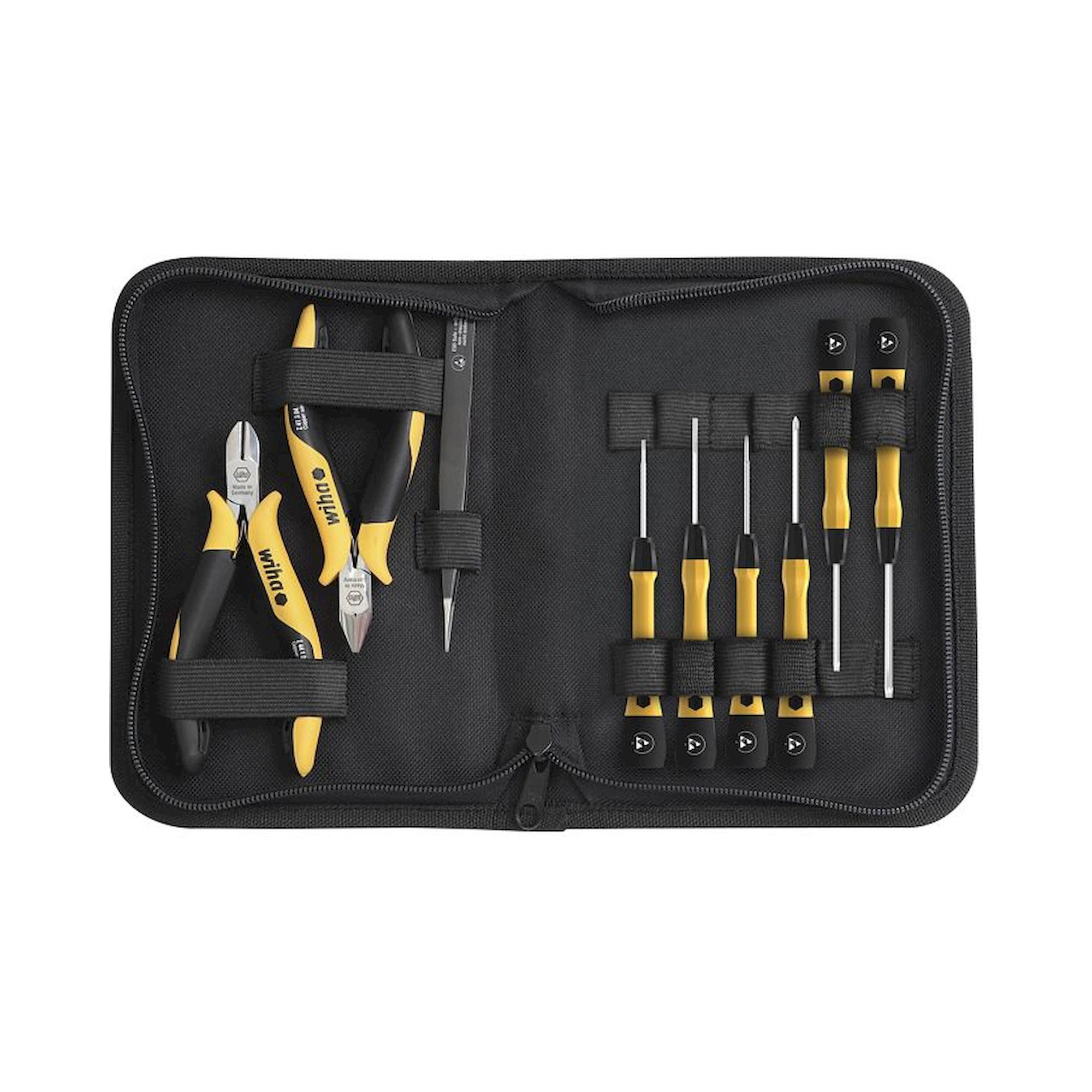 Wiha Tool set ESD Pliers, screwdriver, tweezers, 10-pcs. incl. tool pouch (43994)