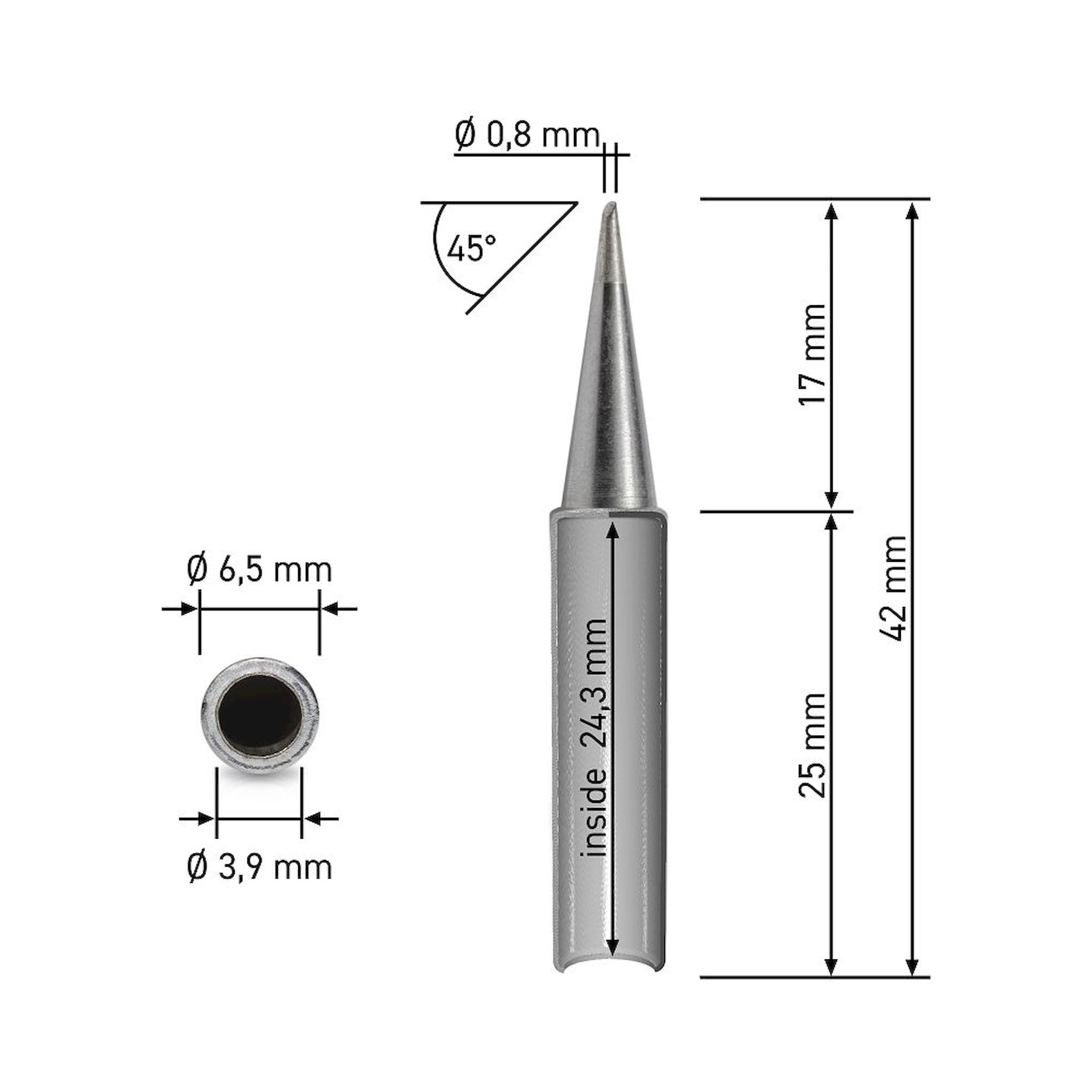 Quick 960-0.8C. Dauerlötspitze für 3103/3104/TS1100, gerade, angeschrägt 45°, 0,8mm