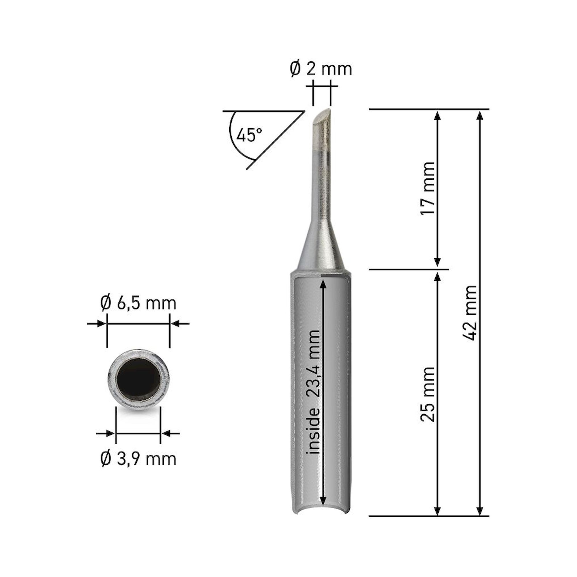 Quick 960-2C. Dauerlötspitze für 3103/3104/TS1100, gerade, angeschrägt 45°, 2mm
