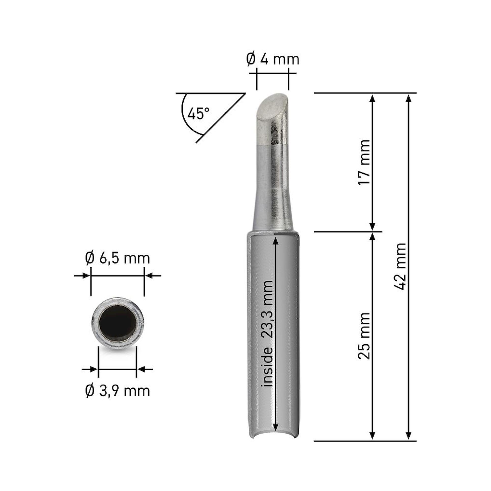 Quick 960-4C. Dauerlötspitze für 3103/3104/TS1100, gerade, angeschrägt 45°, 4 mm
