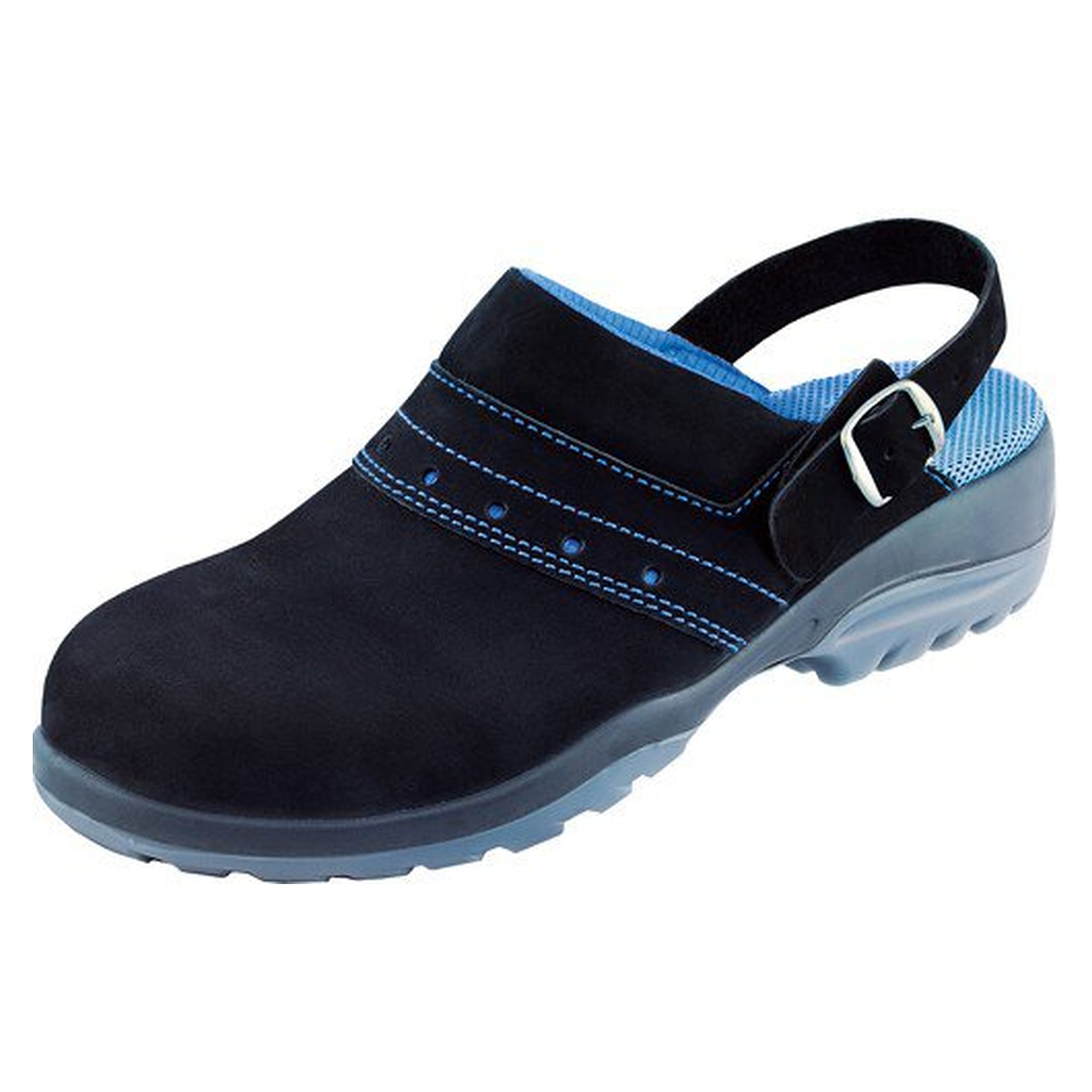 ESD-Sicherheitsclog GX 390 black SB Damen, SOFT-Nubukleder, Weite 10, schwarz/blau - Atlas 49800