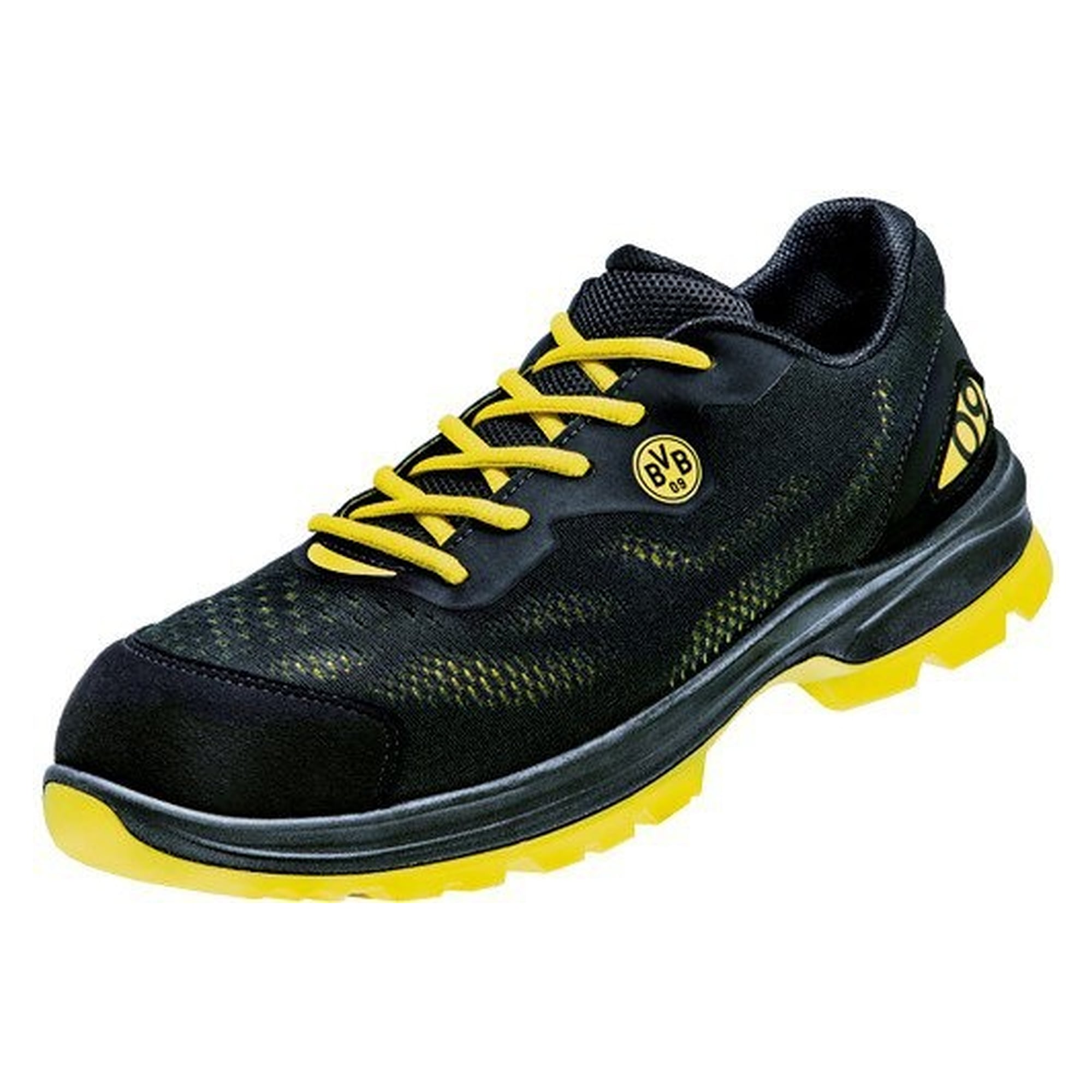 Sicherheitshalbschuh Malocher 09 S1P SRC, Mesh-Obermaterial, Weite 10, schwarz/neon-gelb - Atlas 50900