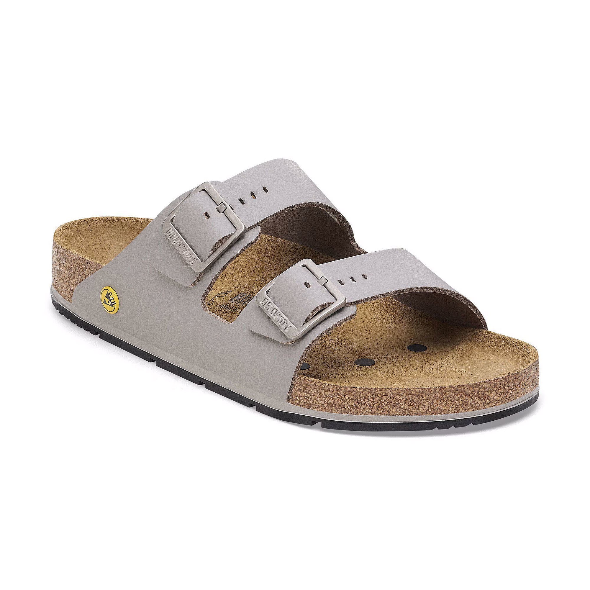 ESD occupational sandal Arizona PRO, two straps, PU coated natural leather grey, cork footbed - Birkenstock 1028950