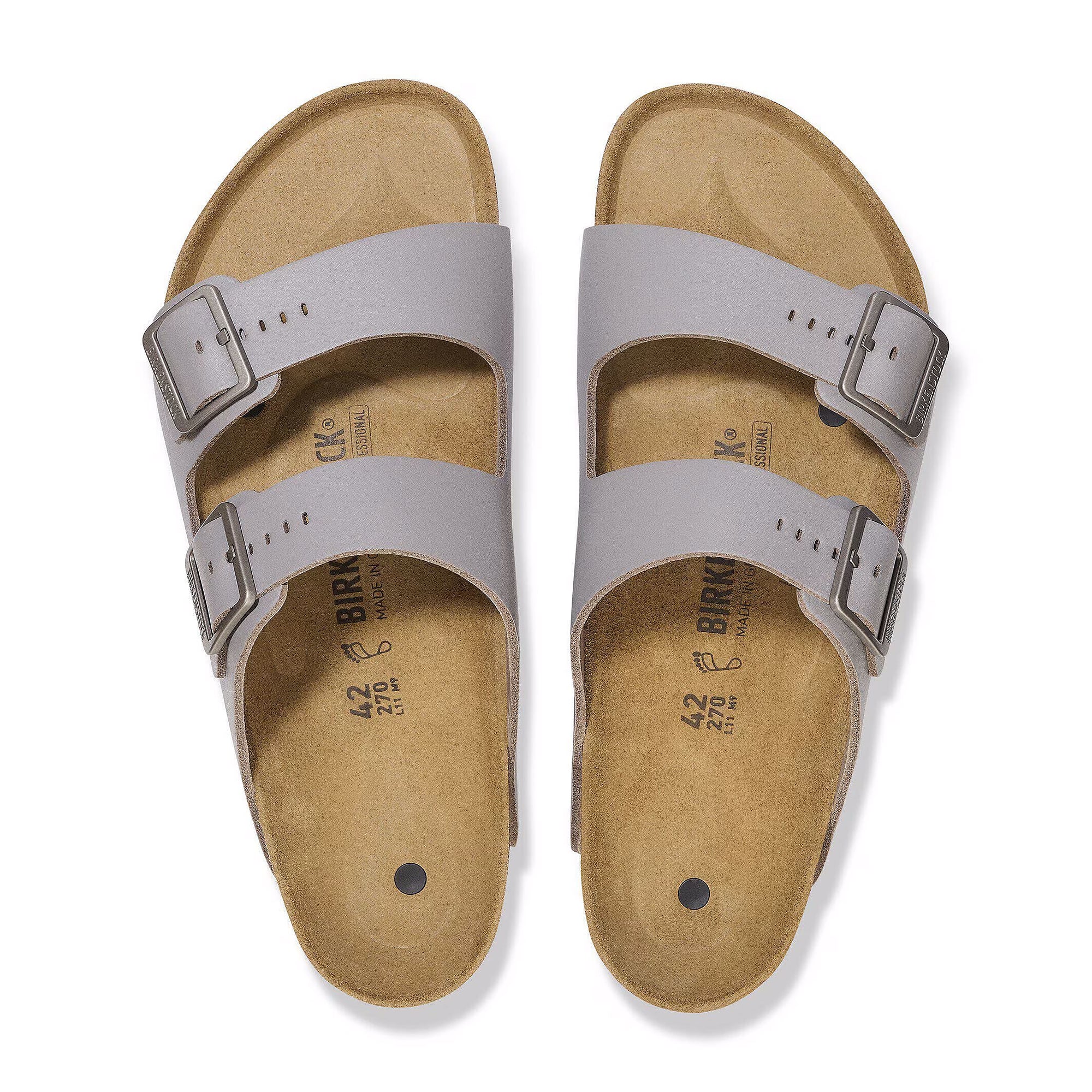 ESD-Berufssandale Arizona PRO, Zweiriemer, PU-beschichtetes Naturleder grau, Kork-Latex-Fußbett - Birkenstock 1028950