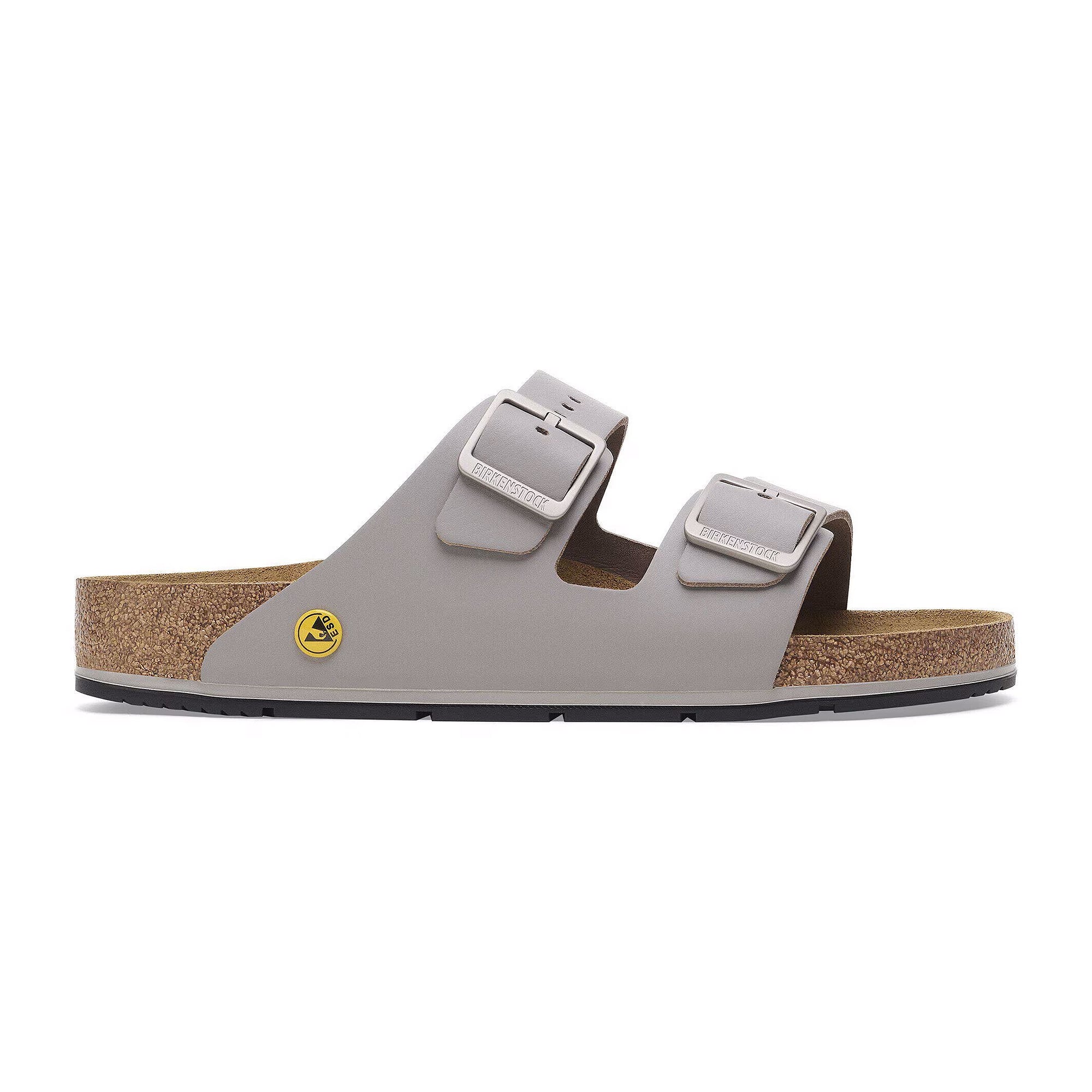 ESD-Berufssandale Arizona PRO, Zweiriemer, PU-beschichtetes Naturleder grau, Kork-Latex-Fußbett - Birkenstock 1028950