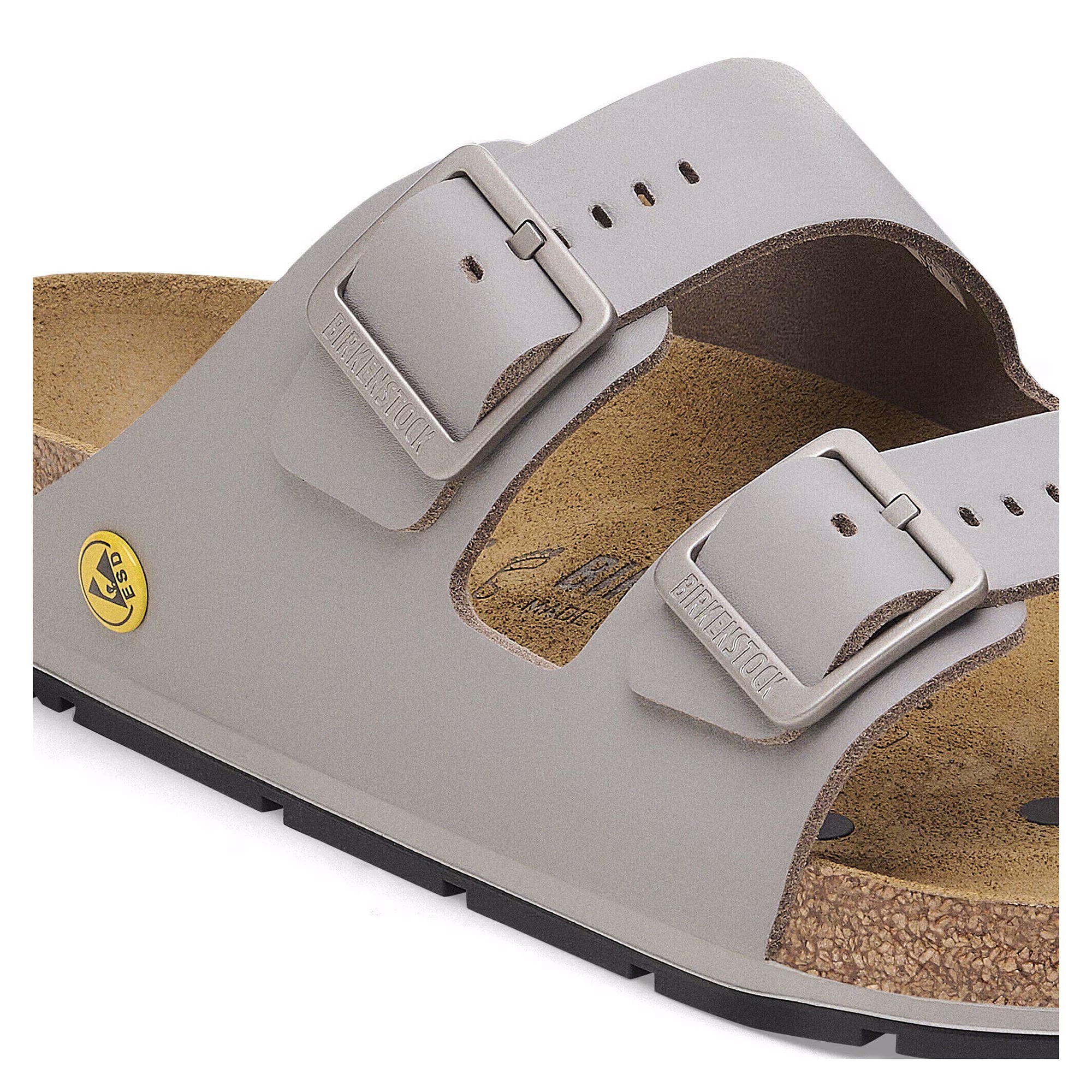 ESD-Berufssandale Arizona PRO, Zweiriemer, PU-beschichtetes Naturleder grau, Kork-Latex-Fußbett - Birkenstock 1028950