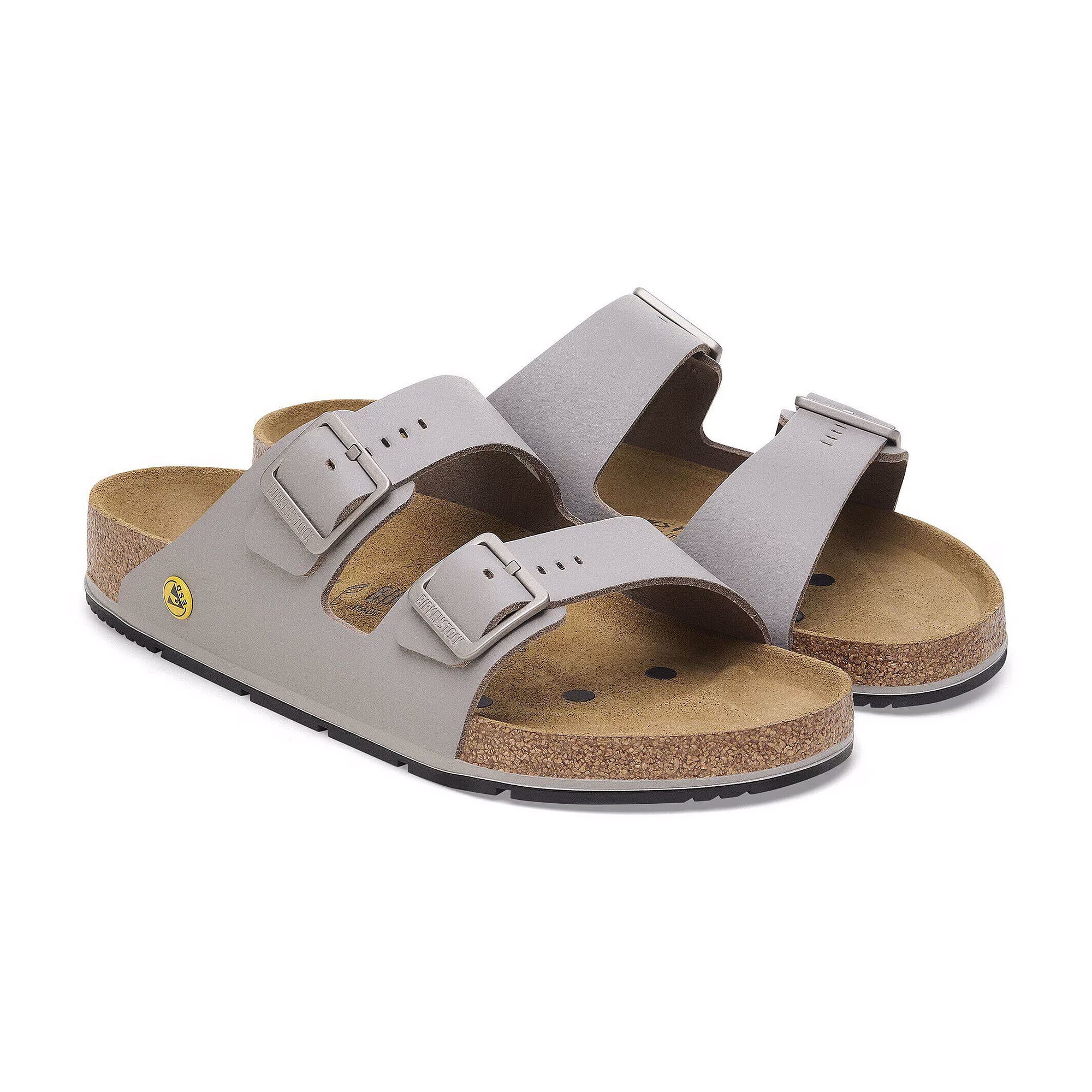 ESD-Berufssandale Arizona PRO, Zweiriemer, PU-beschichtetes Naturleder grau, Kork-Latex-Fußbett - Birkenstock 1028950