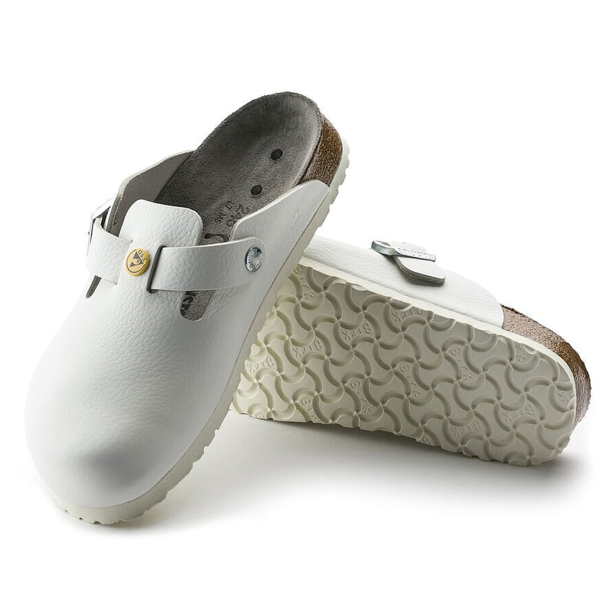 ESD-Clog BOSTON Naturleder weiß, Weite schmal, Kork-Latex-Fußbett - Birkenstock 61378