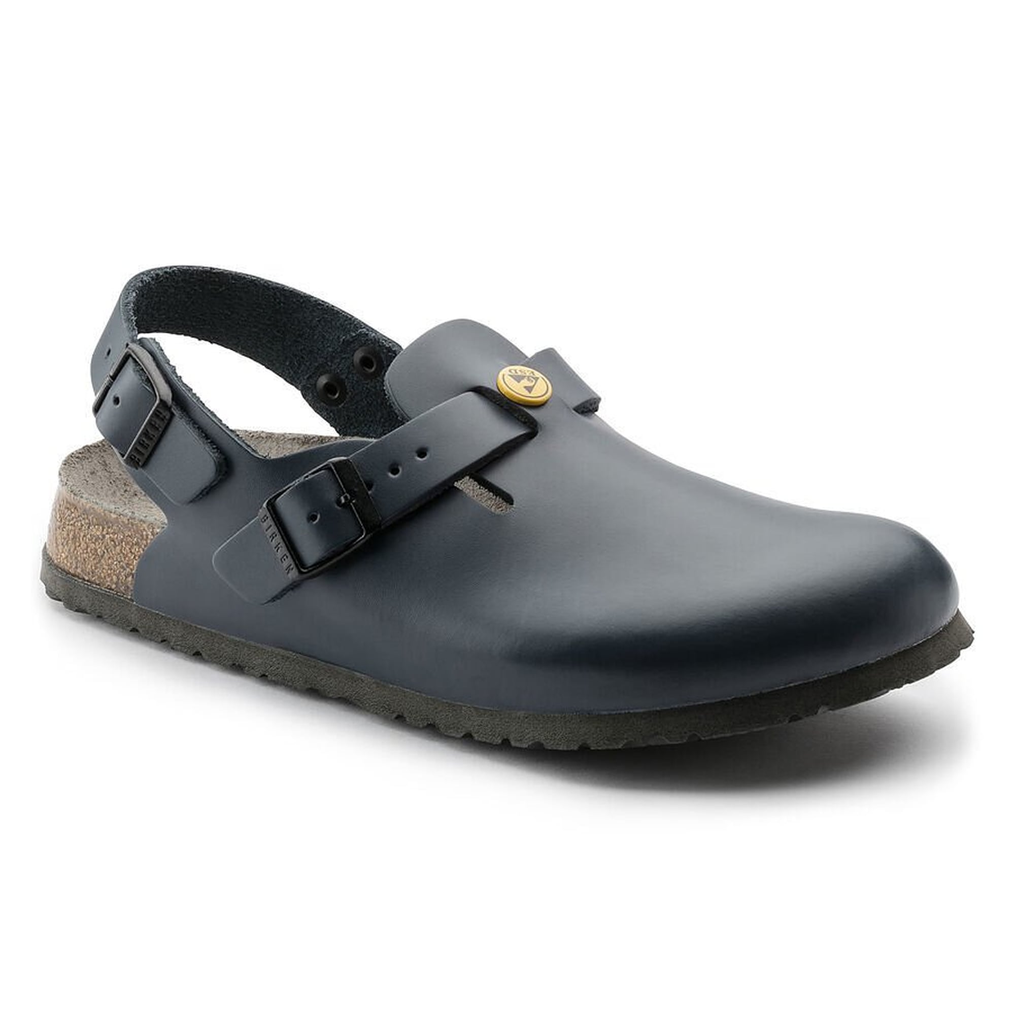 Sabot ESD TOKIO cuir naturel bleu, largeur étroite, lit plantaire liège-latex - Birkenstock 61398