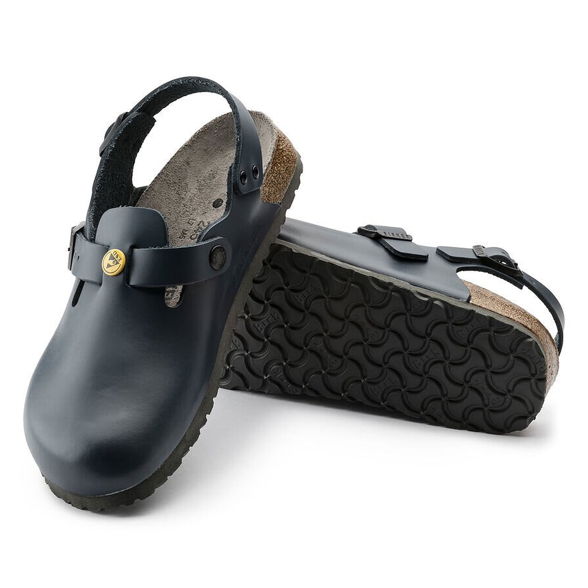 Sabot ESD TOKIO cuir naturel bleu, largeur étroite, lit plantaire liège-latex - Birkenstock 61398