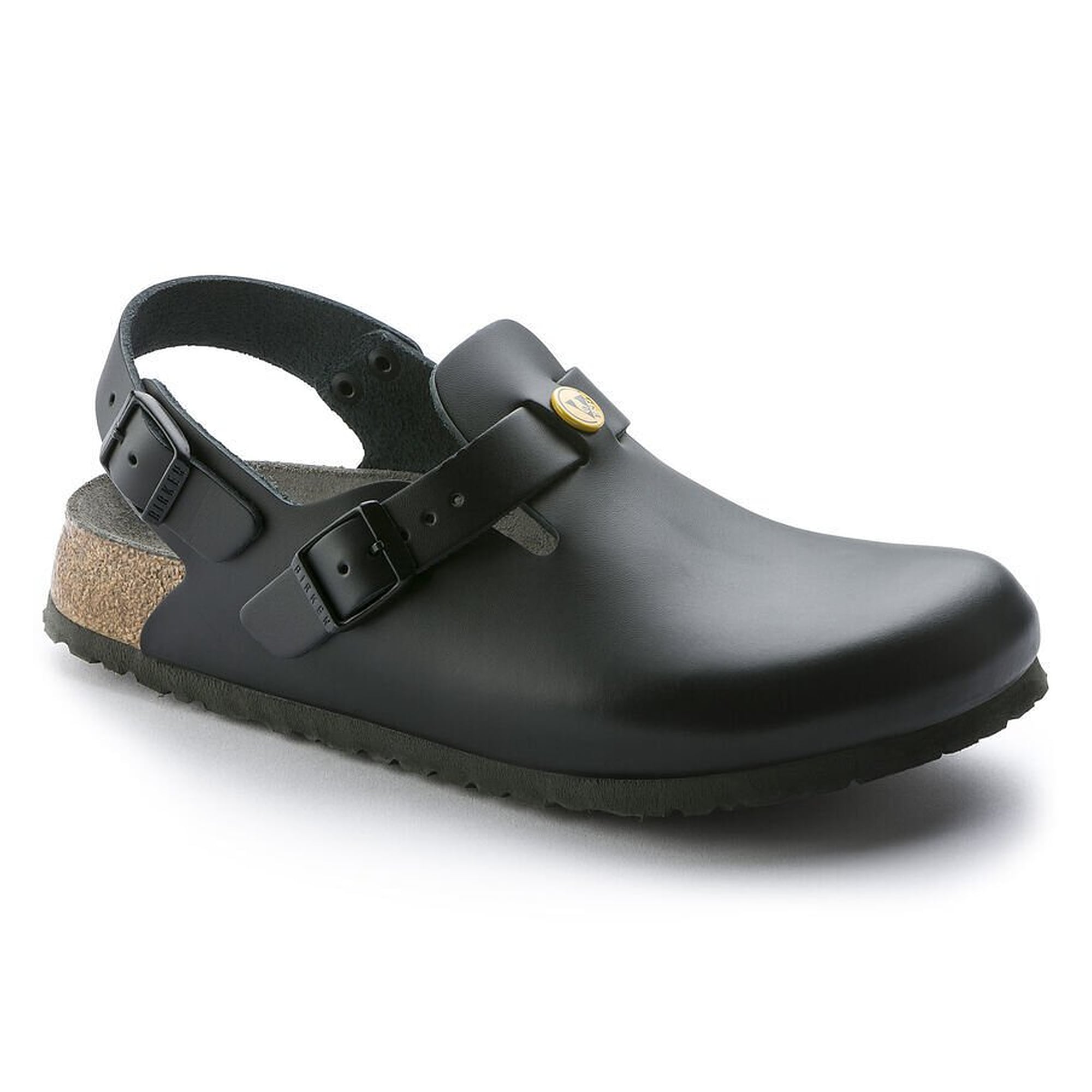 Sabot ESD TOKIO cuir naturel noir, largeur normale, lit plantaire liège-latex - Birkenstock 61400