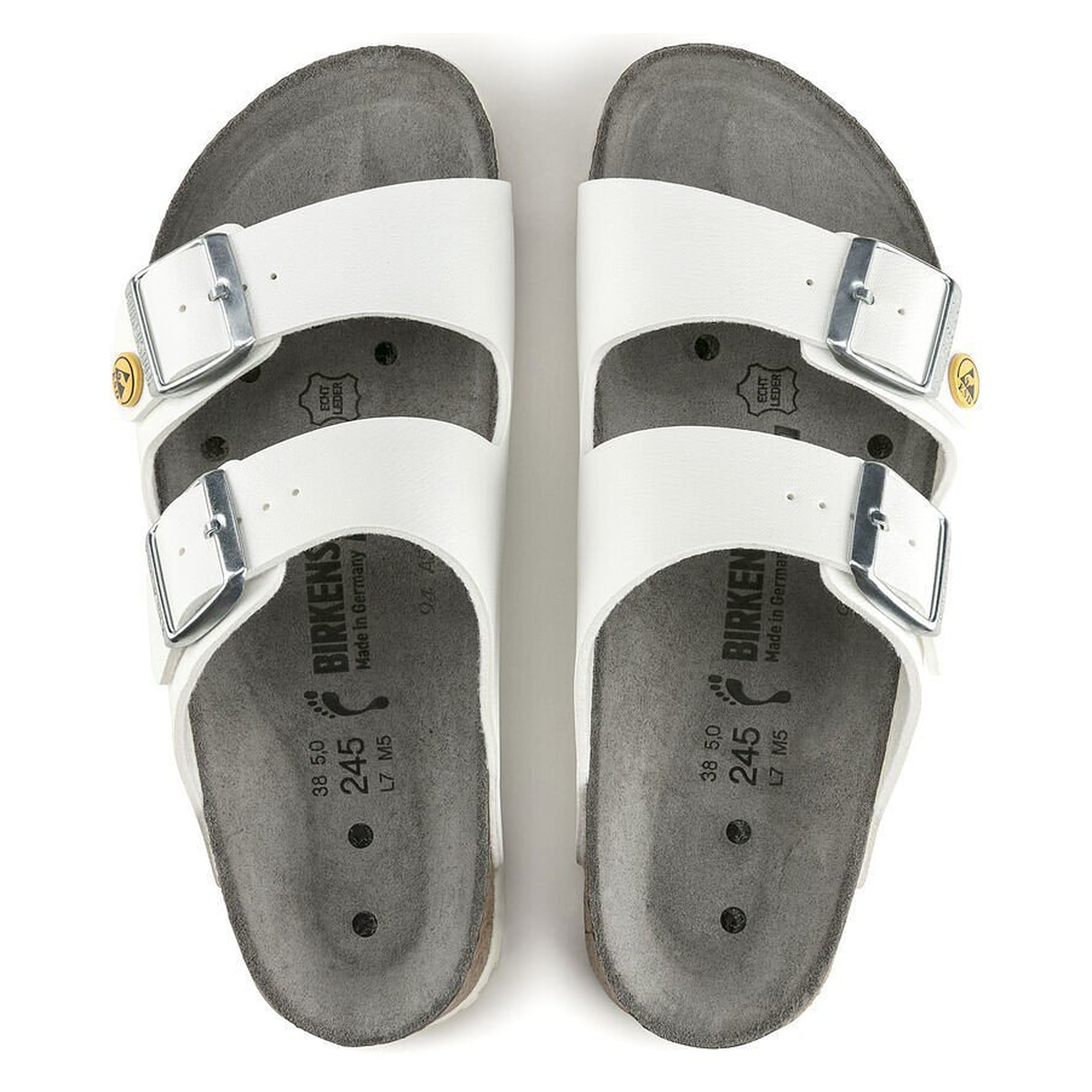ESD-Sandale ARIZONA Birko-Flor, weiß, Weite normal, Kork-Latex-Fußbett - Birkenstock 89410