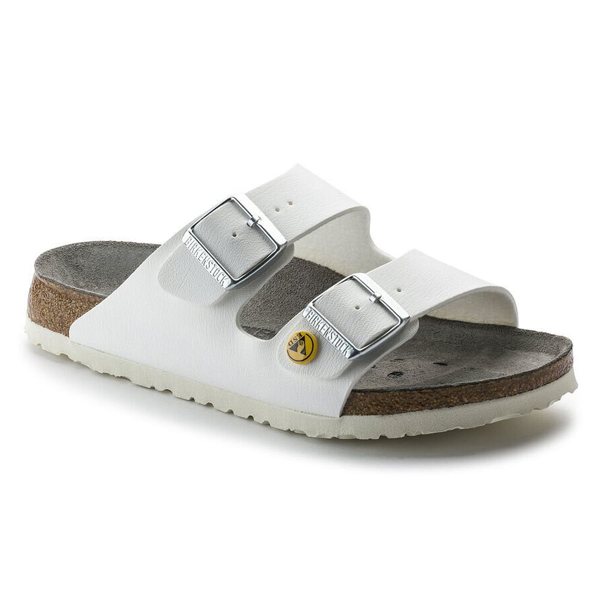 ESD-Sandale ARIZONA Birko-Flor, weiß, Weite schmal, Kork-Latex-Fußbett - Birkenstock 89418