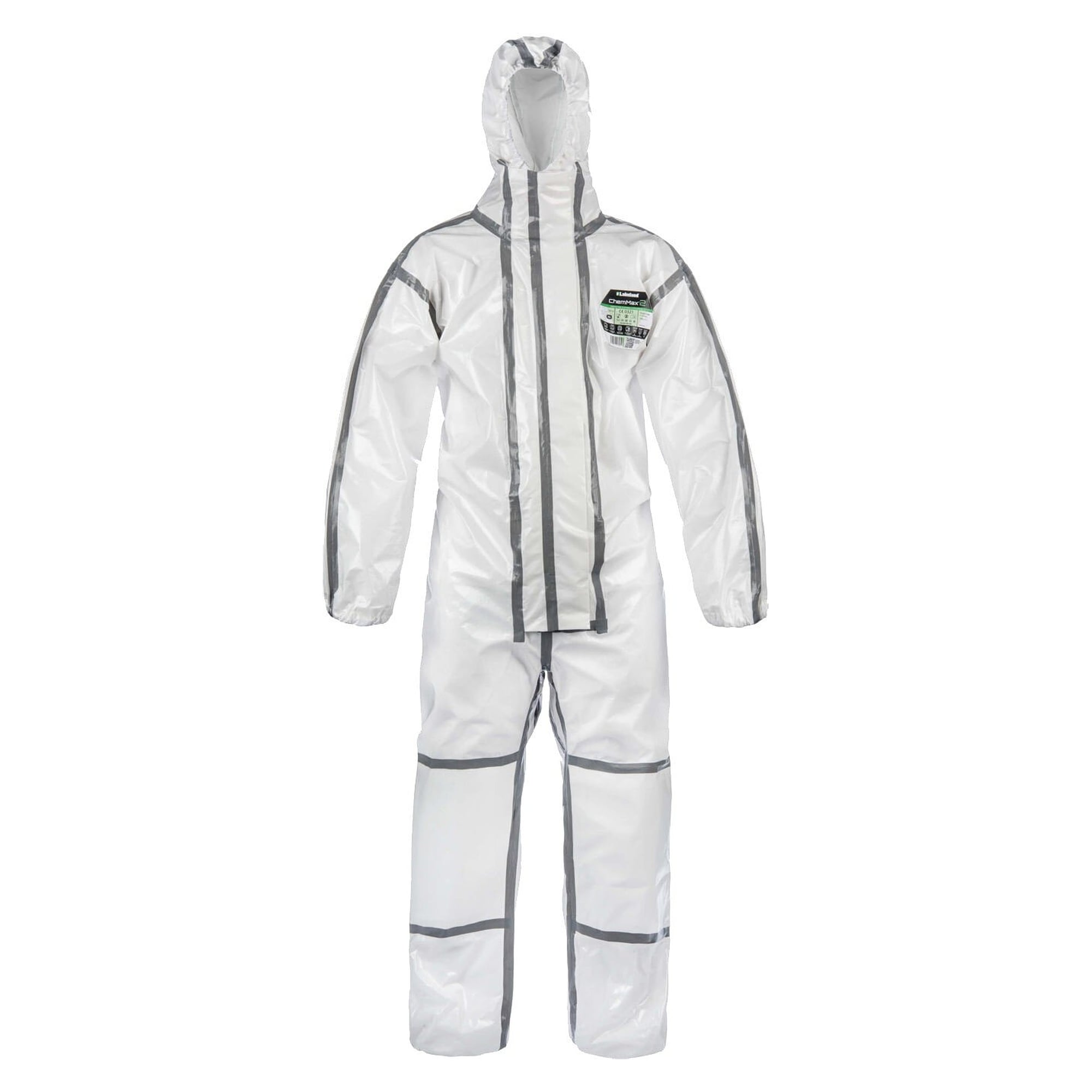 Combinaison chimique ChemMax 2 enduite de polymère, capuche et genouillères, gris-blanc - DS Safety Wear CM2