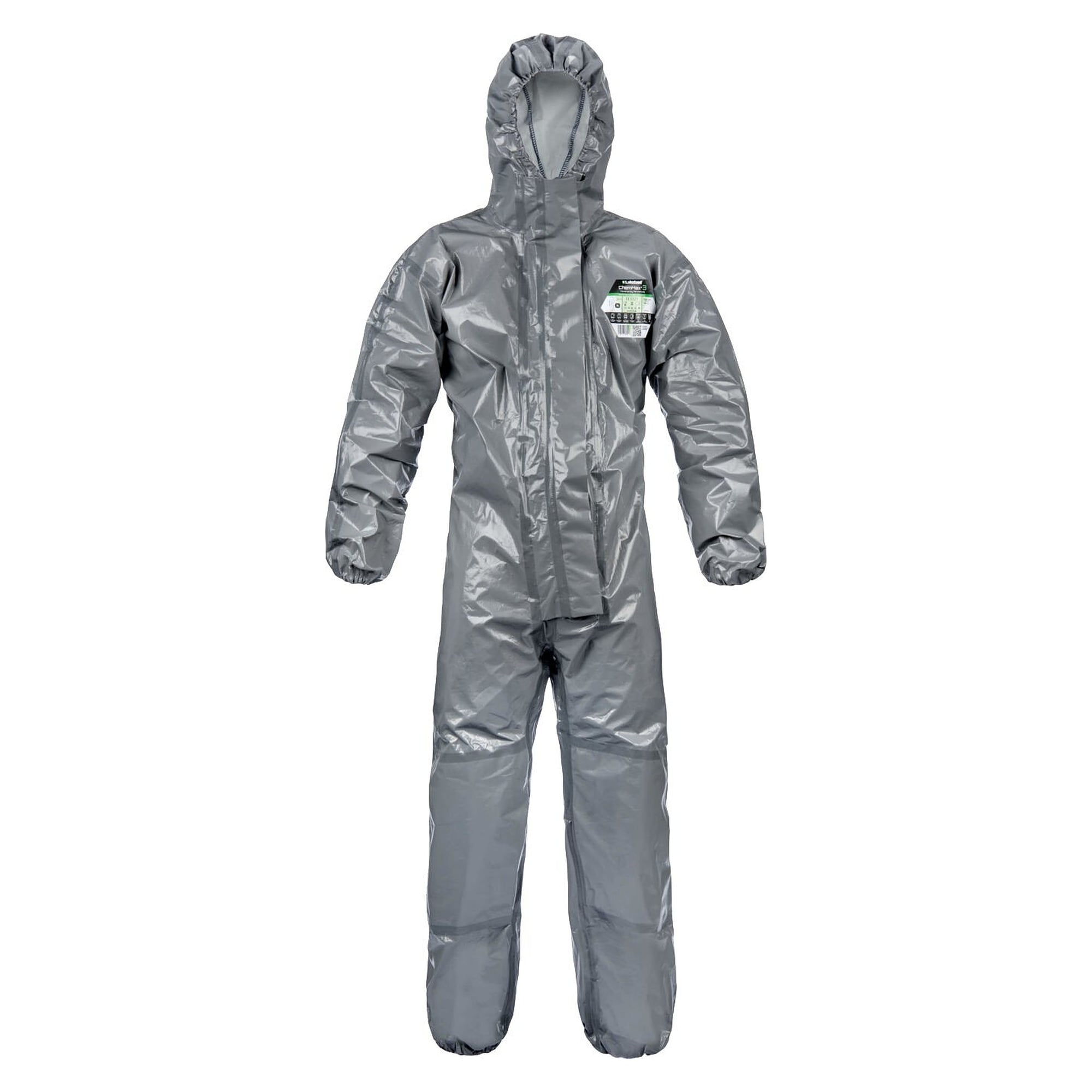 Combinaison chimique ChemMax 3 enduite de polymère, capuche et genouillères, gris-blanc - DS Safety Wear CM3