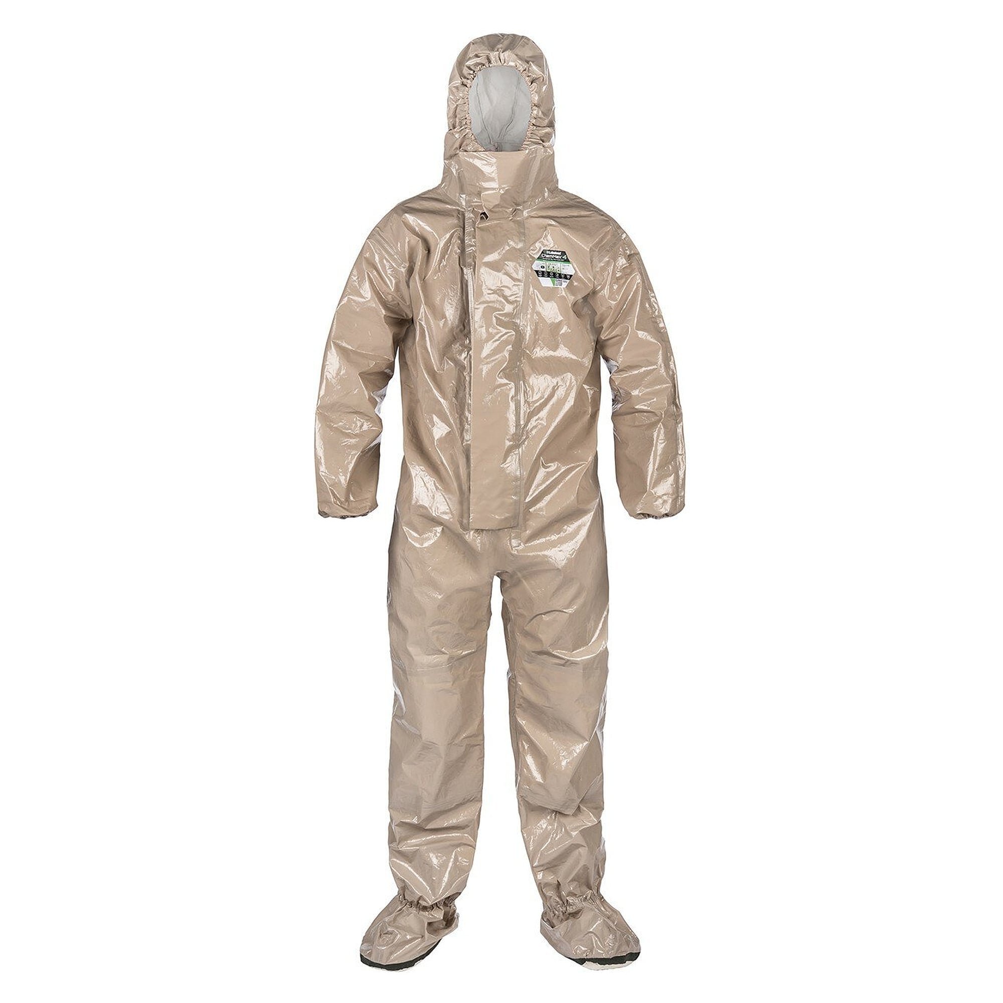 Combinaison chimique ChemMax 4 enduite de polymère, capuche et genouillères, gris-blanc - DS Safety Wear CM4