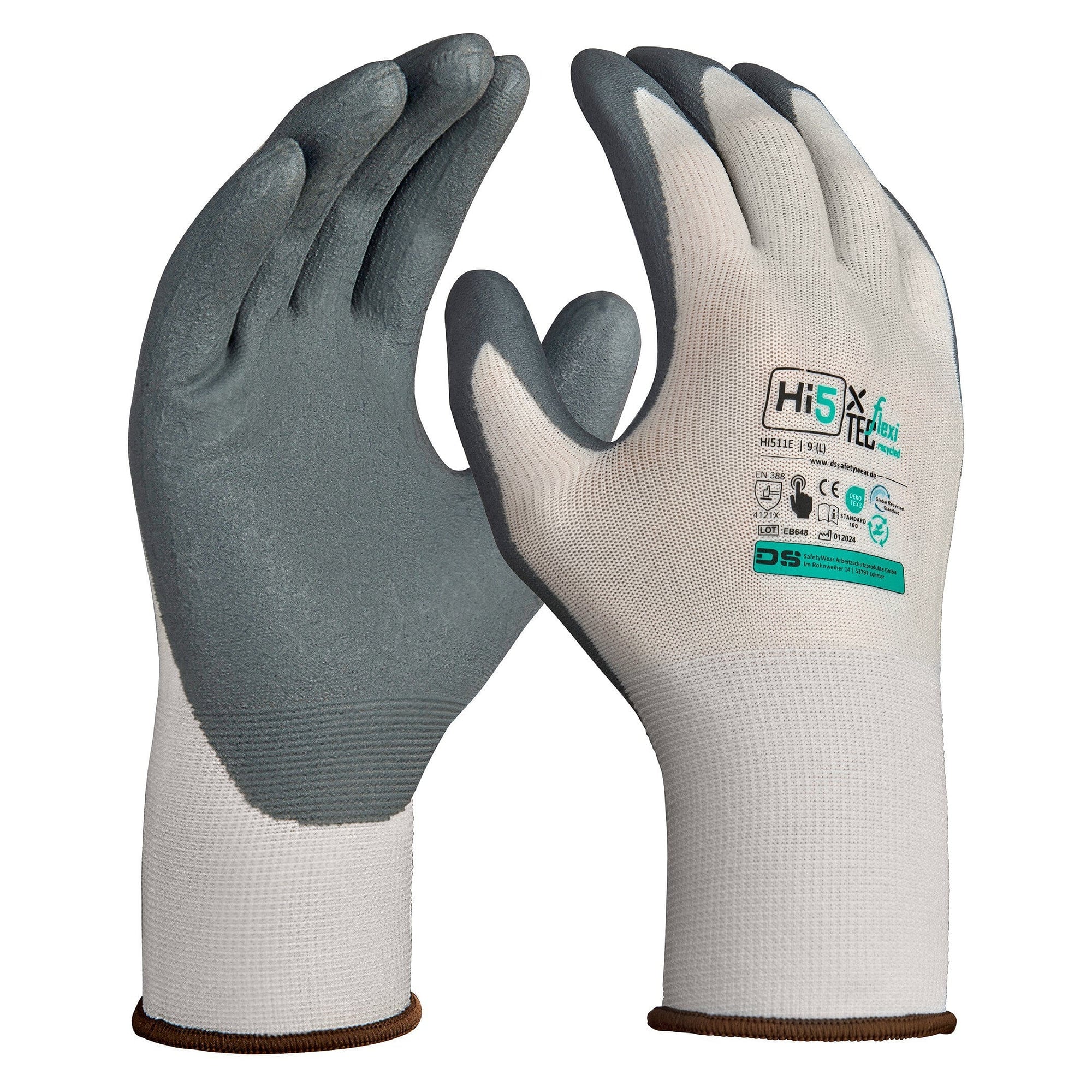 Hi5 X Flexitec assembly glove EN 388 4121X with nitrile microfoam, touchscreen, white/grey - DS Safety Wear HI511E