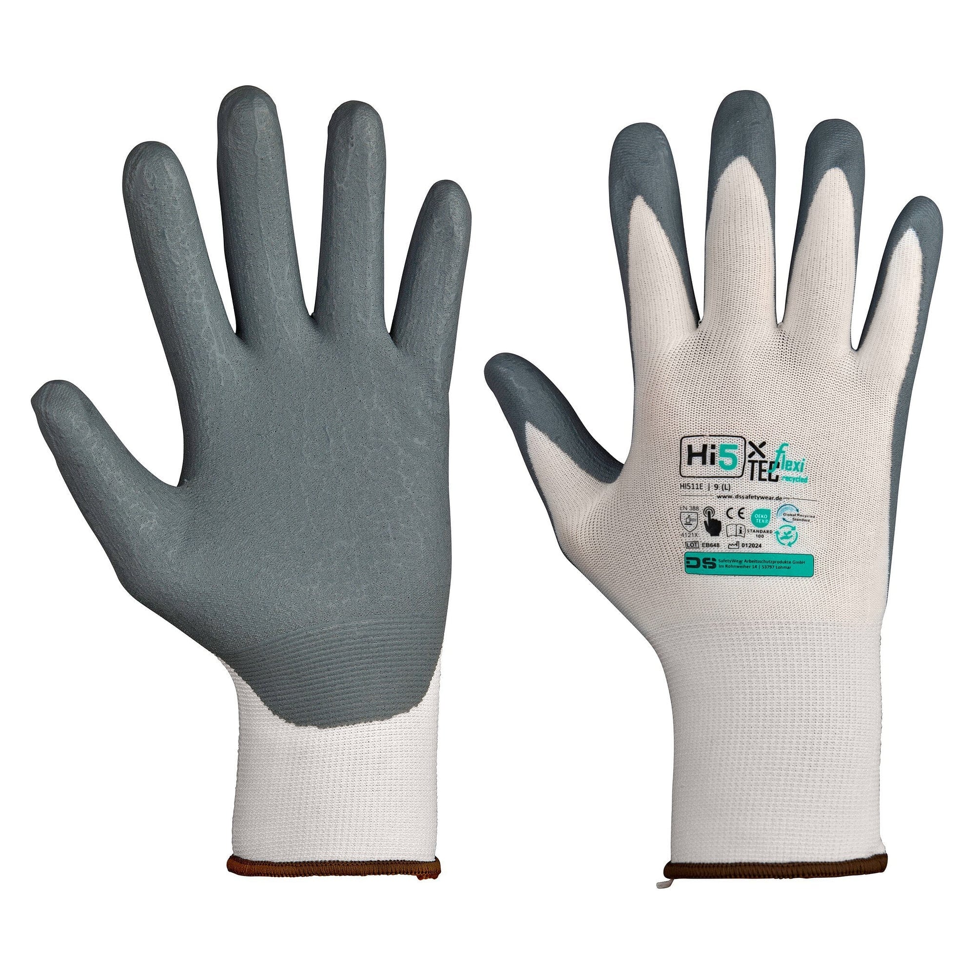 Montagehandschuh Hi5 X Flexitec EN 388 4121X mit Nitril-Mikroschaum, Touchscreen, weiß/grau - DS Safety Wear HI511E