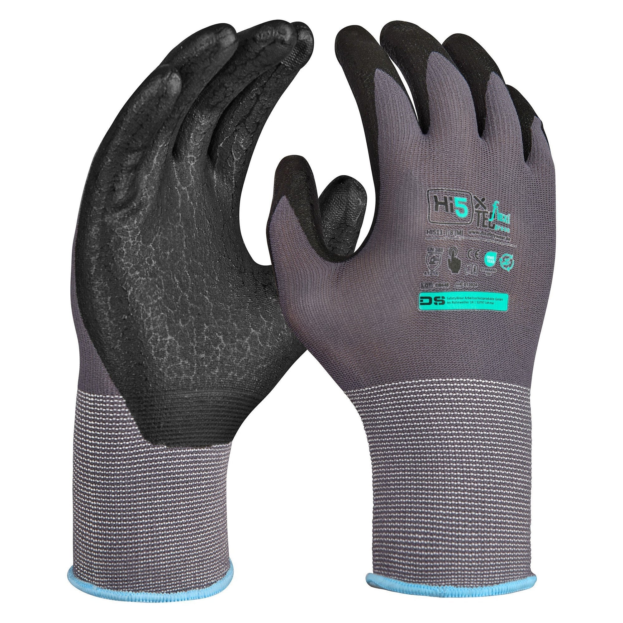 Hi5 X Flexitec Basic assembly glove EN 388 4121X with nitrile foam, touchscreen, grey/black - DS Safety Wear HI511
